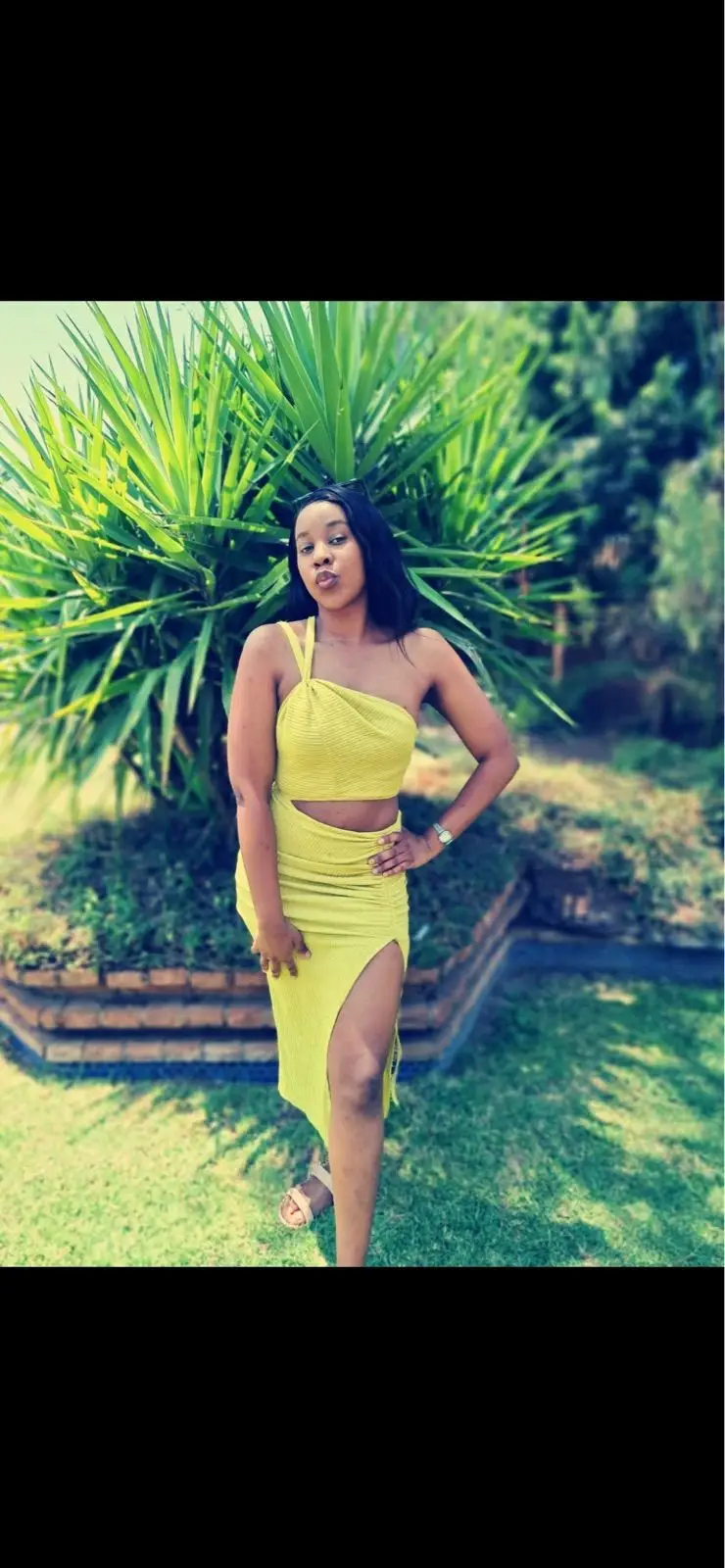 Yellow Ribbed Two-Piece Midi Skirt Set