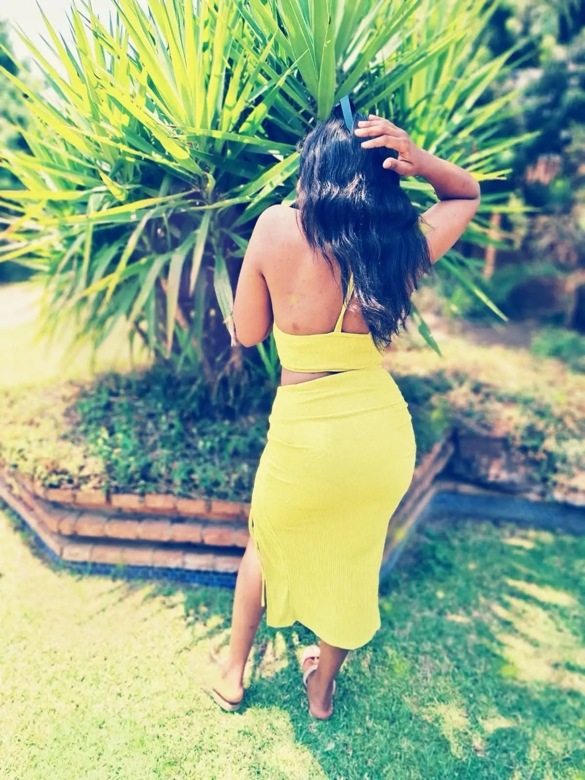 Yellow Ribbed Two-Piece Midi Skirt Set
