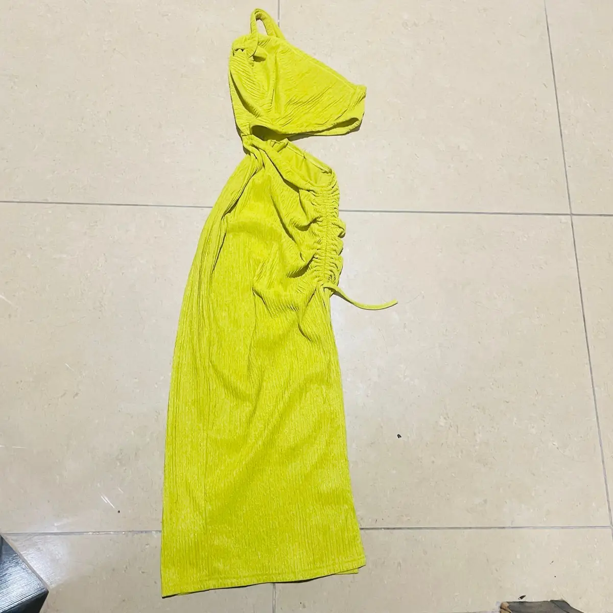Yellow Ribbed Two-Piece Midi Skirt Set