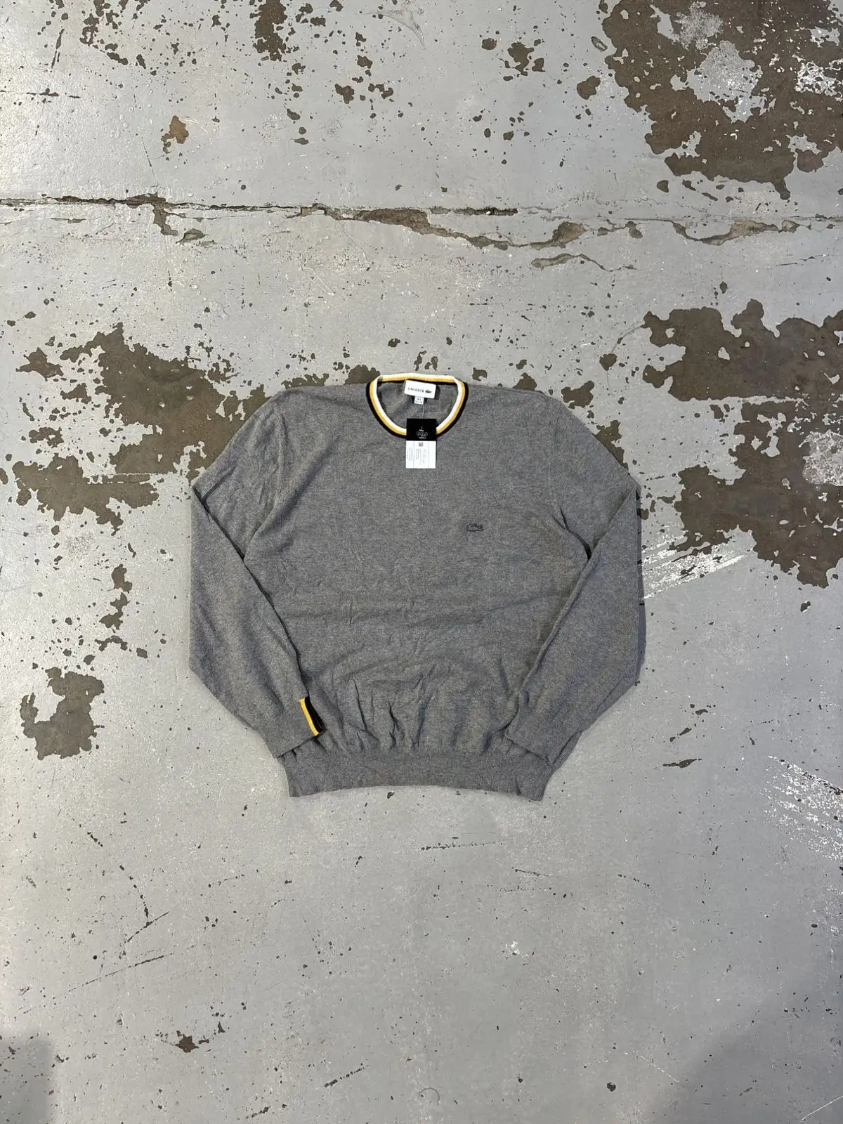 Lacoste Grey Knit Sweater with Contrast Collar