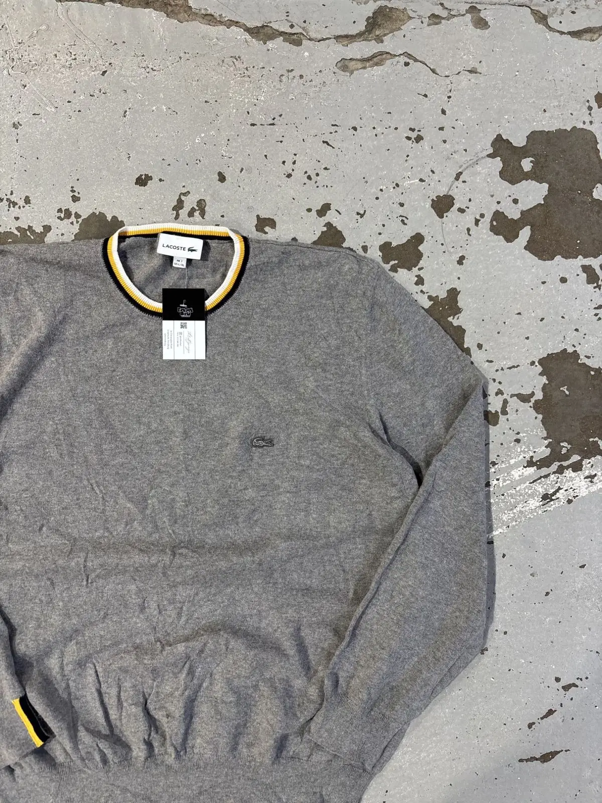 Lacoste Grey Knit Sweater with Contrast Collar