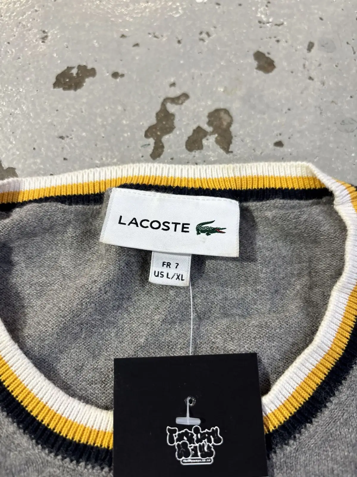 Lacoste Grey Knit Sweater with Contrast Collar