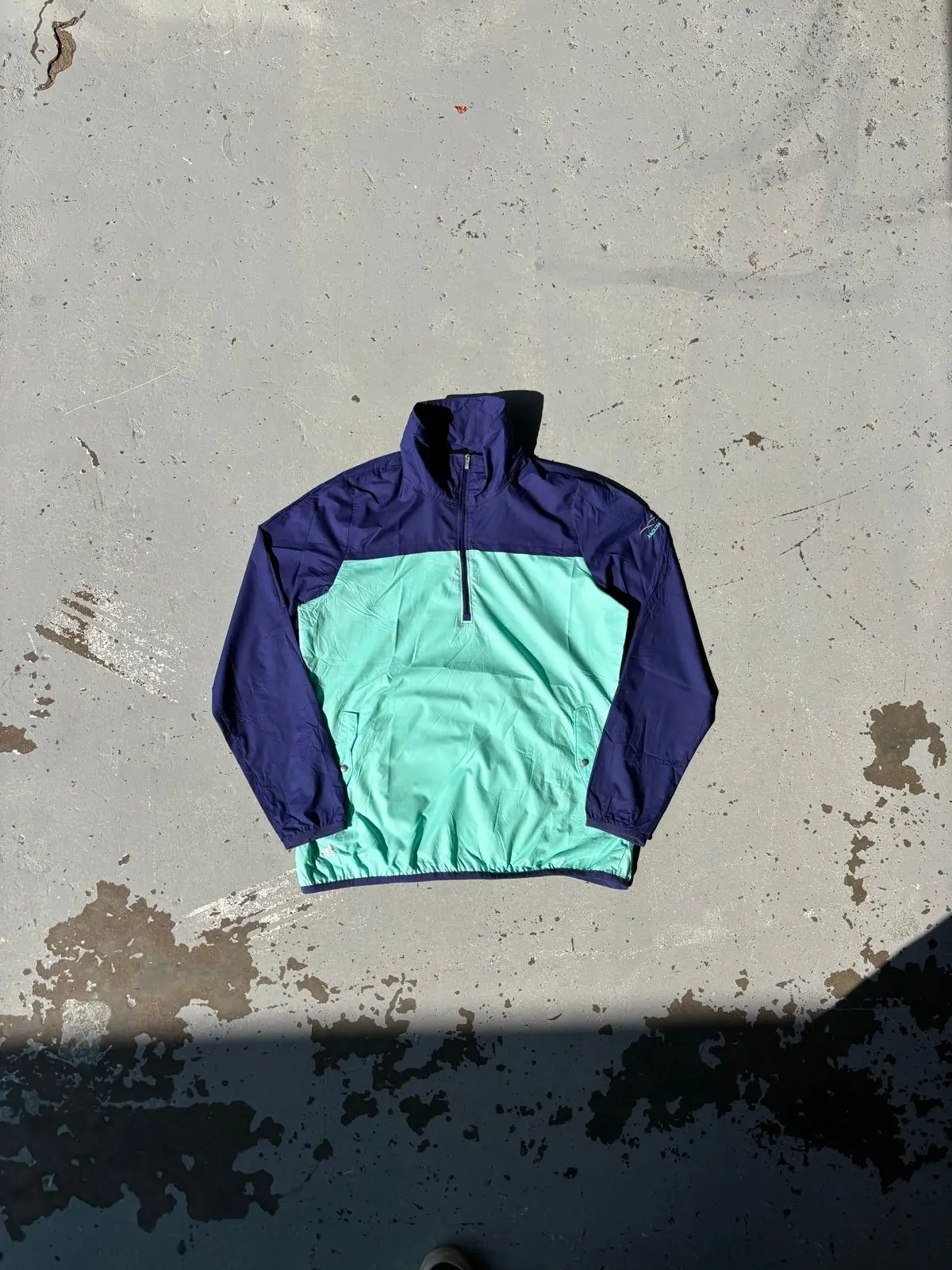 Adidas Ancora Blue and Mint Green Half-Zip Windbreaker