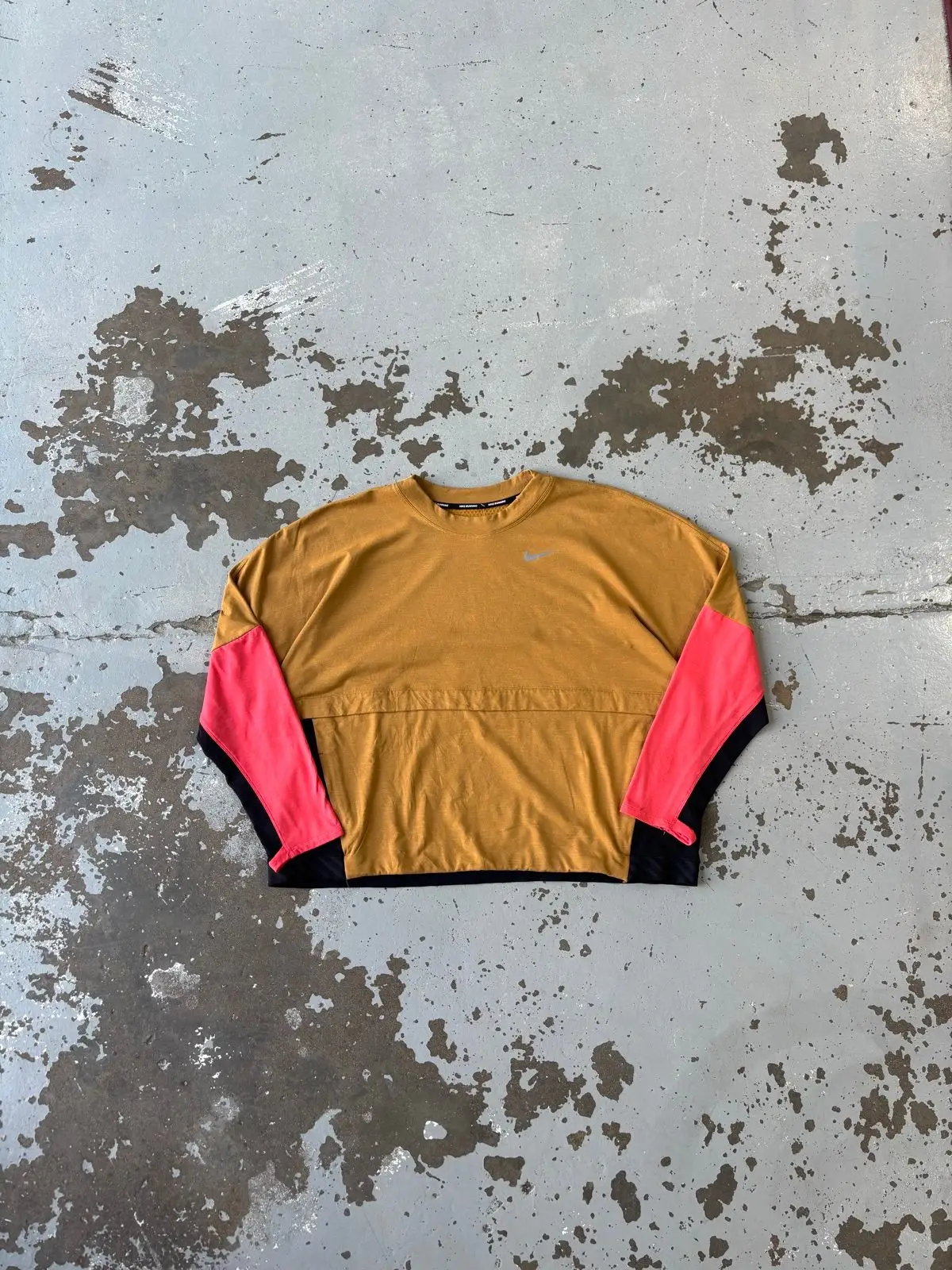 Nike Long Sleeve Running Top Mustard Pink Black