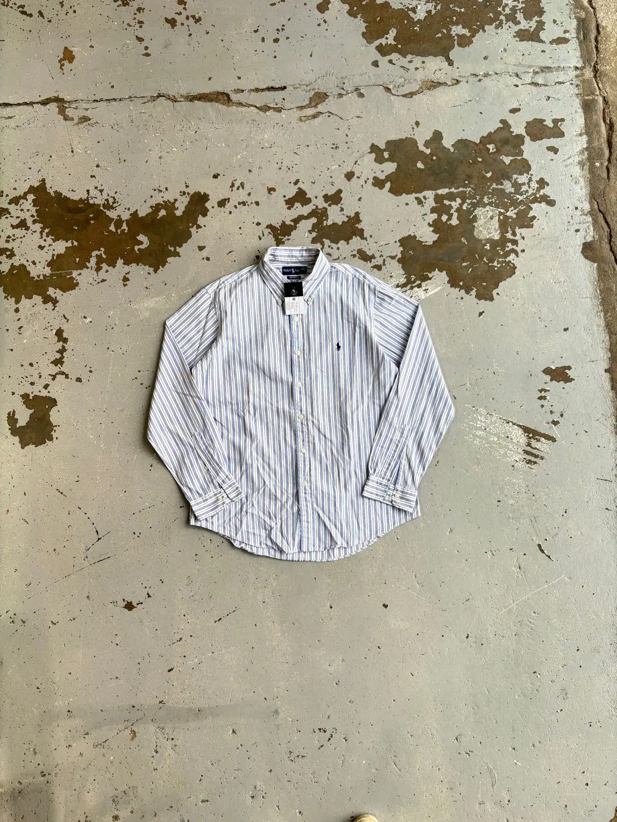 Ralph Lauren Blue and White Striped Long Sleeve Button Down Shirt