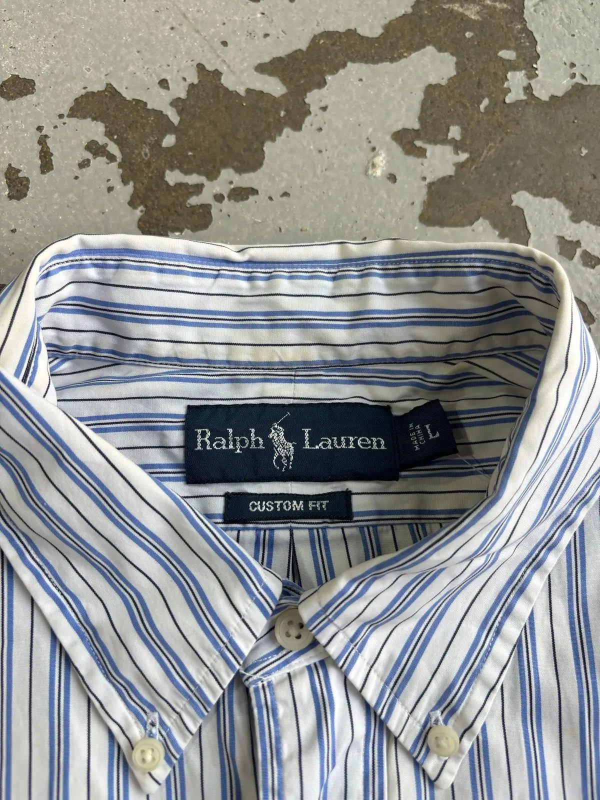 Ralph Lauren Blue and White Striped Long Sleeve Button Down Shirt