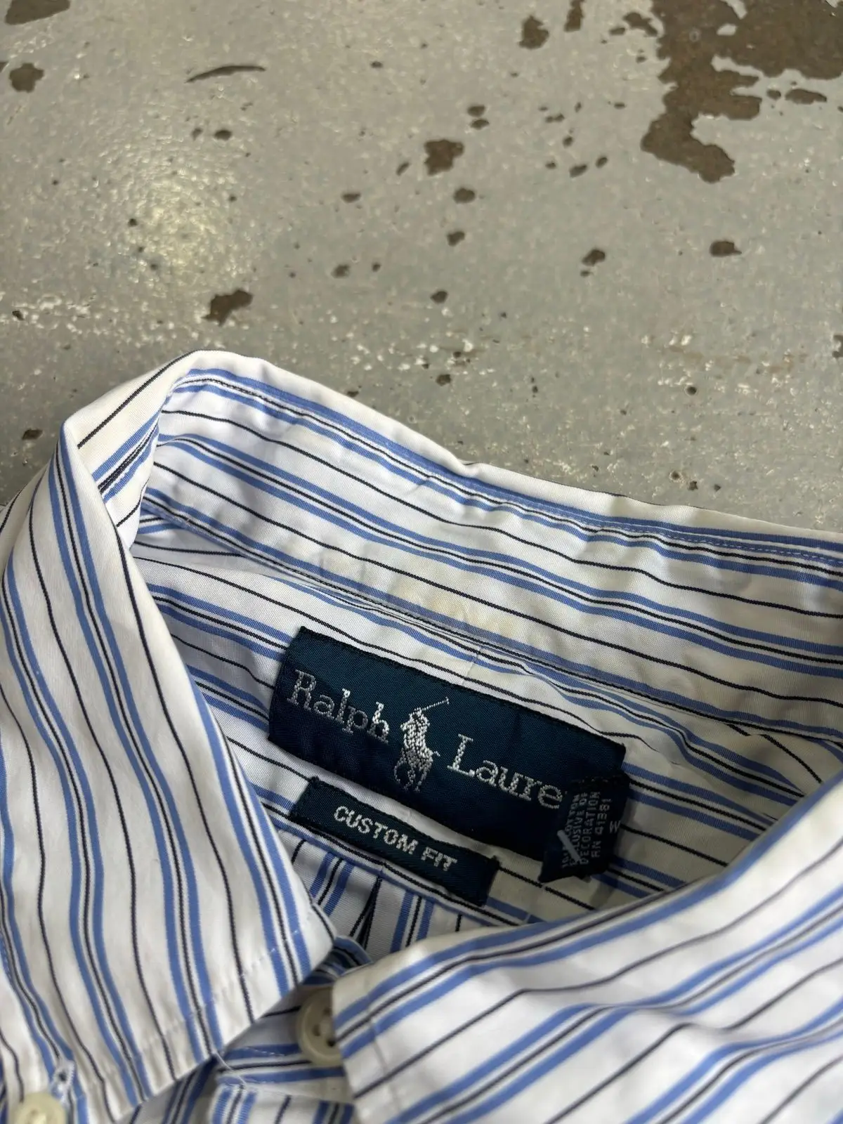 Ralph Lauren Blue and White Striped Long Sleeve Button Down Shirt