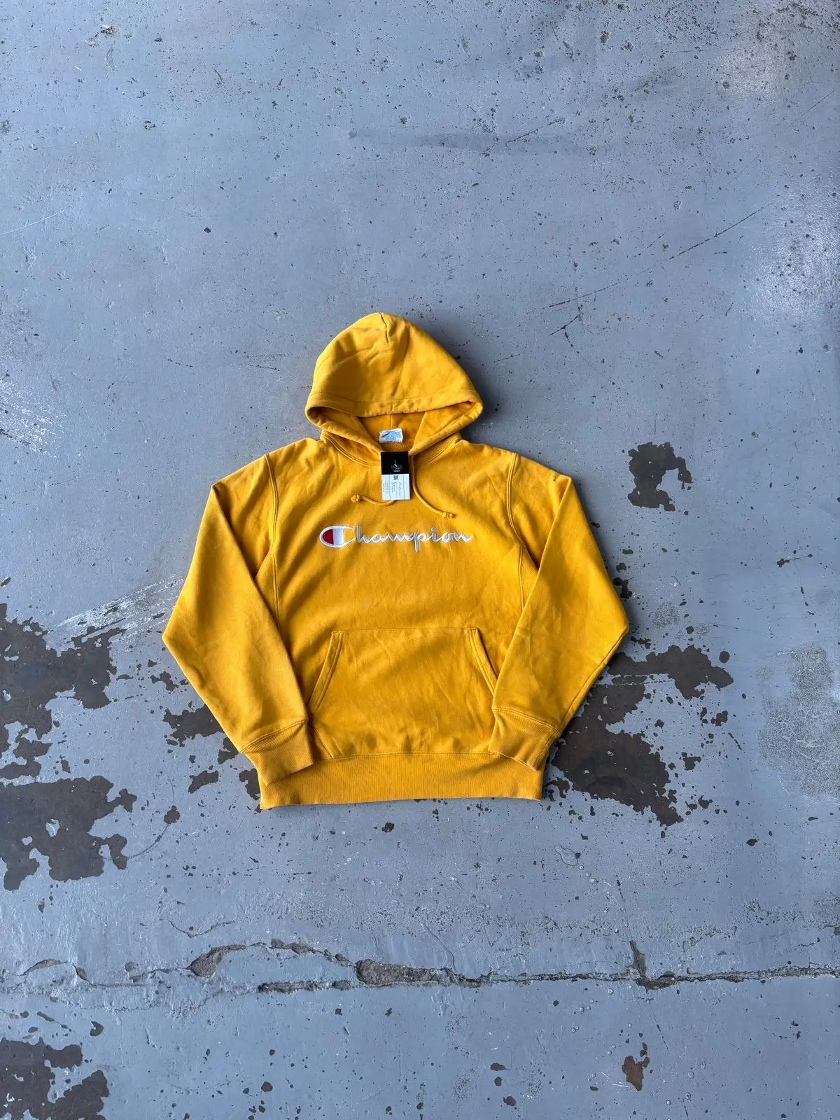 Champion Yellow Embroidered Script Logo Hoodie
