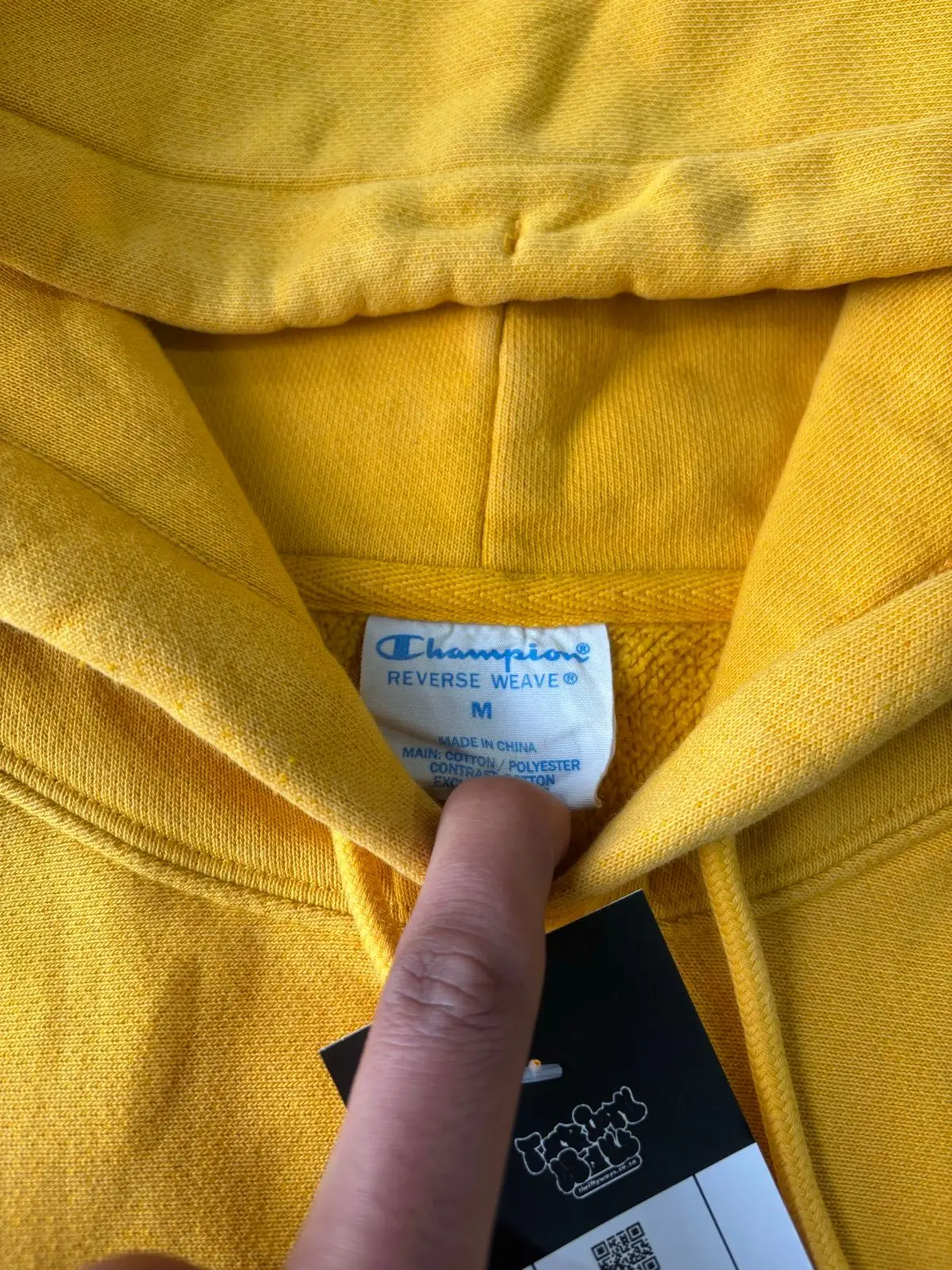 Champion Yellow Embroidered Script Logo Hoodie