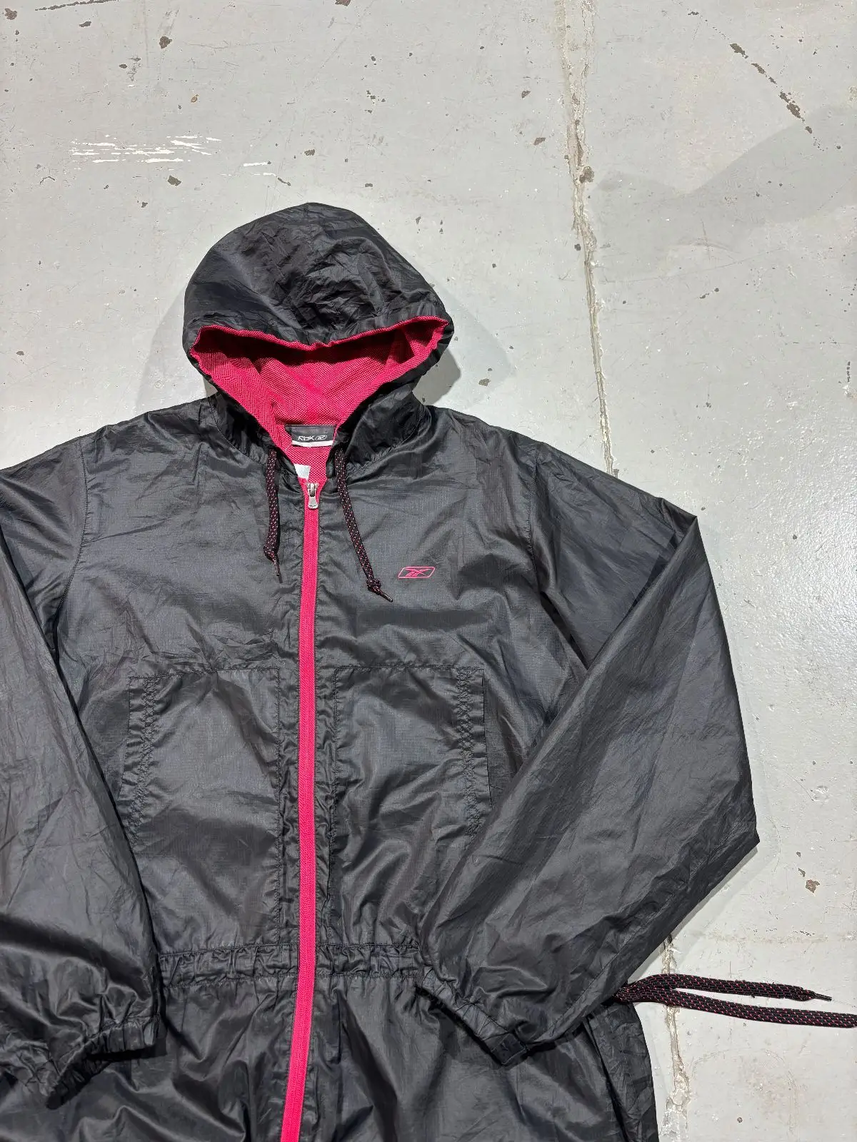 Reebok Black Windbreaker Jacket with Pink Details
