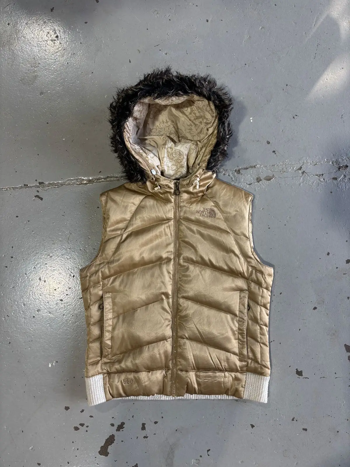 The North Face 550 Puffer Vest Gold with Fur Hood