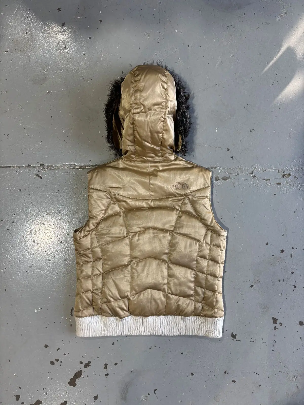 The North Face 550 Puffer Vest Gold with Fur Hood