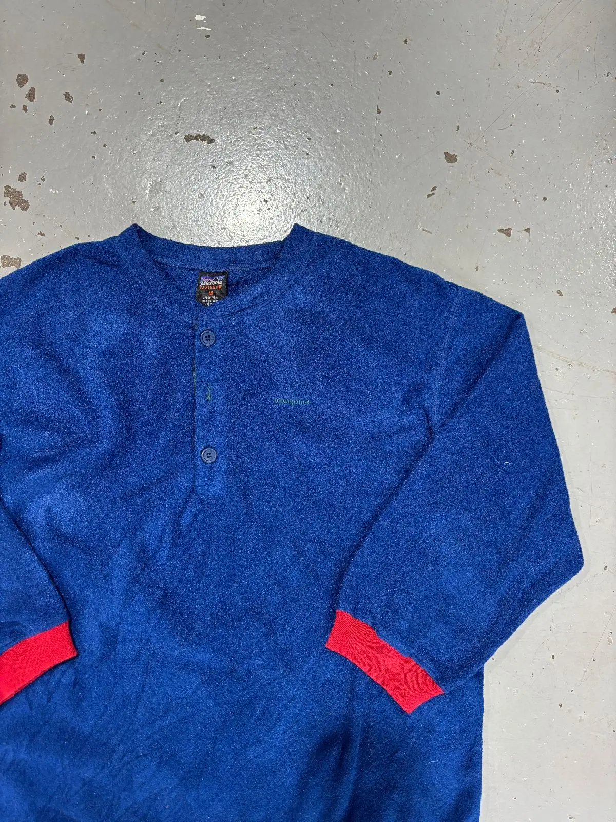Patagonia Capilene Blue Fleece Top with Red Trim