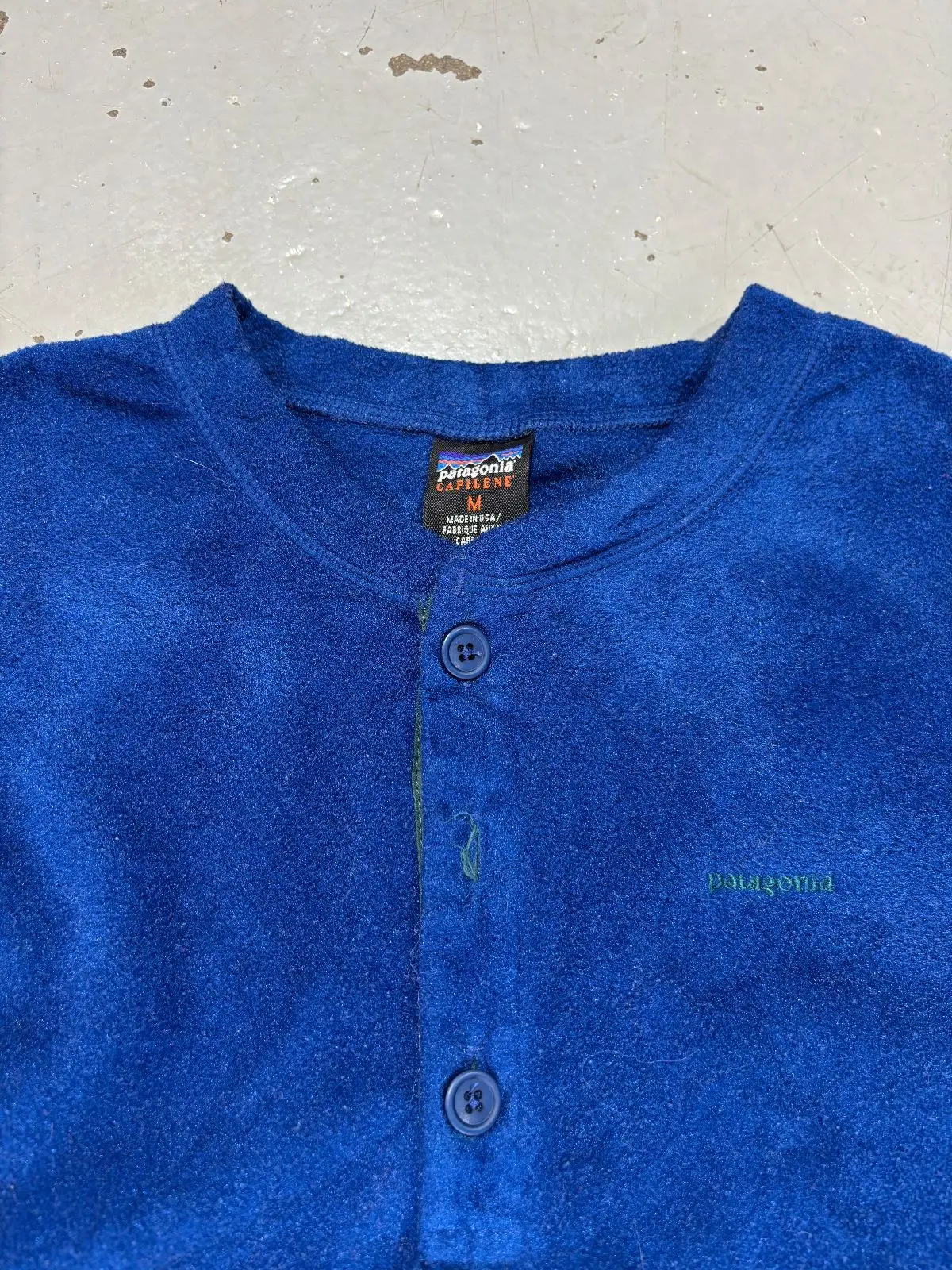 Patagonia Capilene Blue Fleece Top with Red Trim