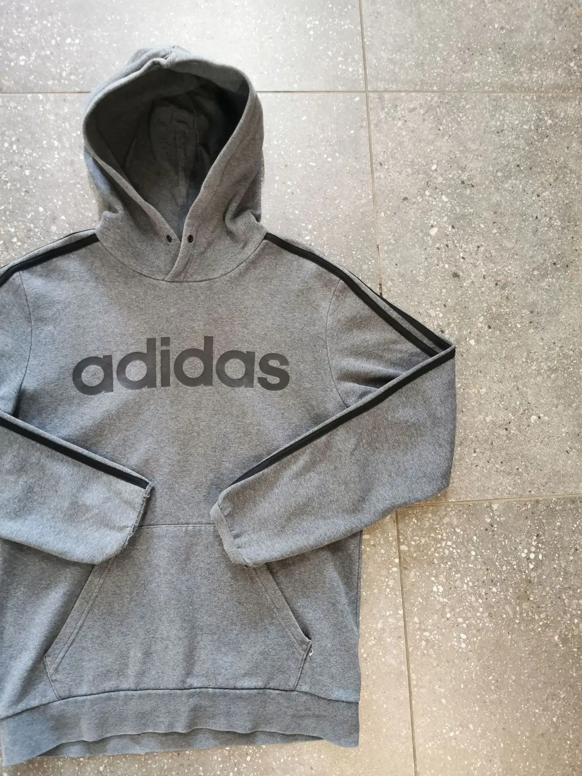 Adidas Grey Hoodie with Black Stripes