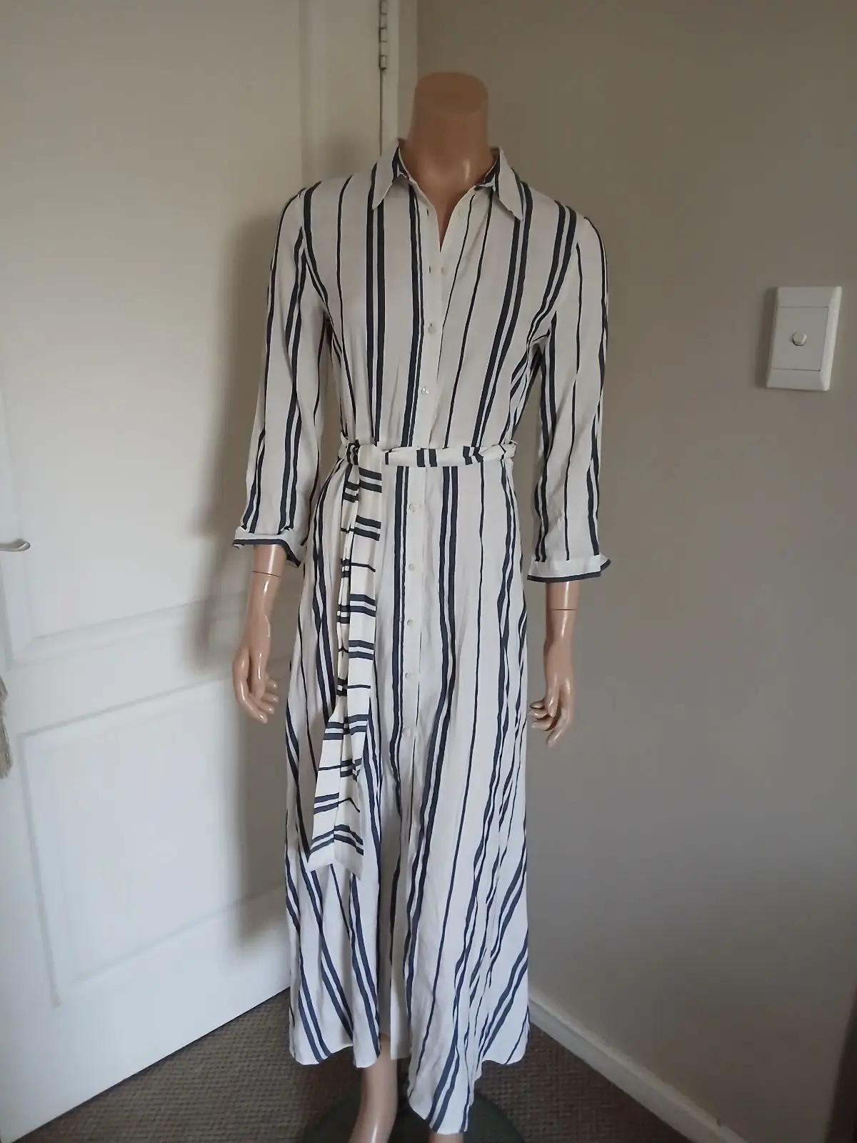 Zara Striped Long Sleeve Shirt Dress