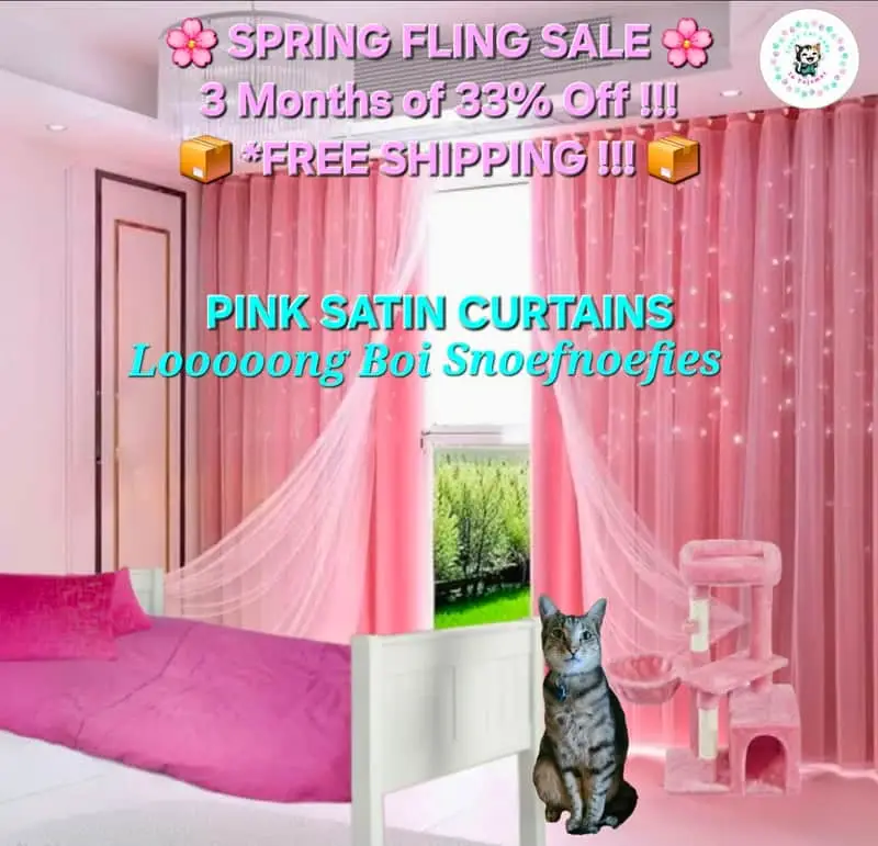 Pink Satin Curtains x2 FREE Pink Duvet