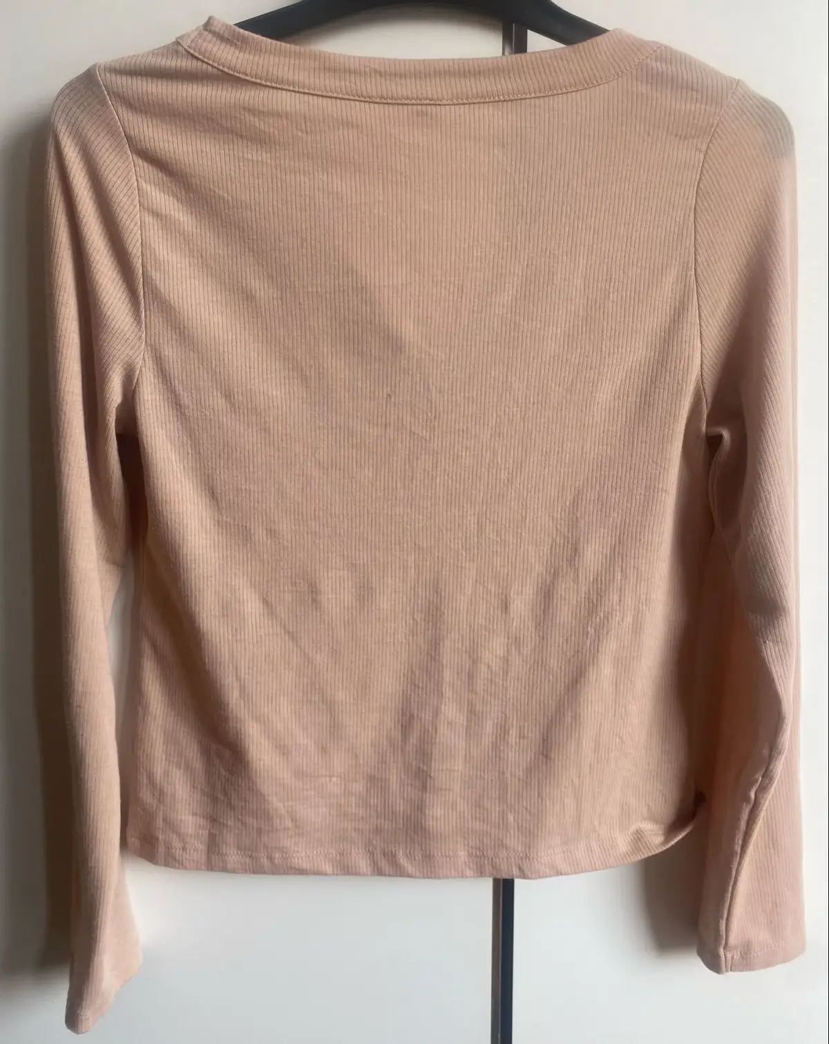 Pink Ribbed Button-Up Long Sleeve Top