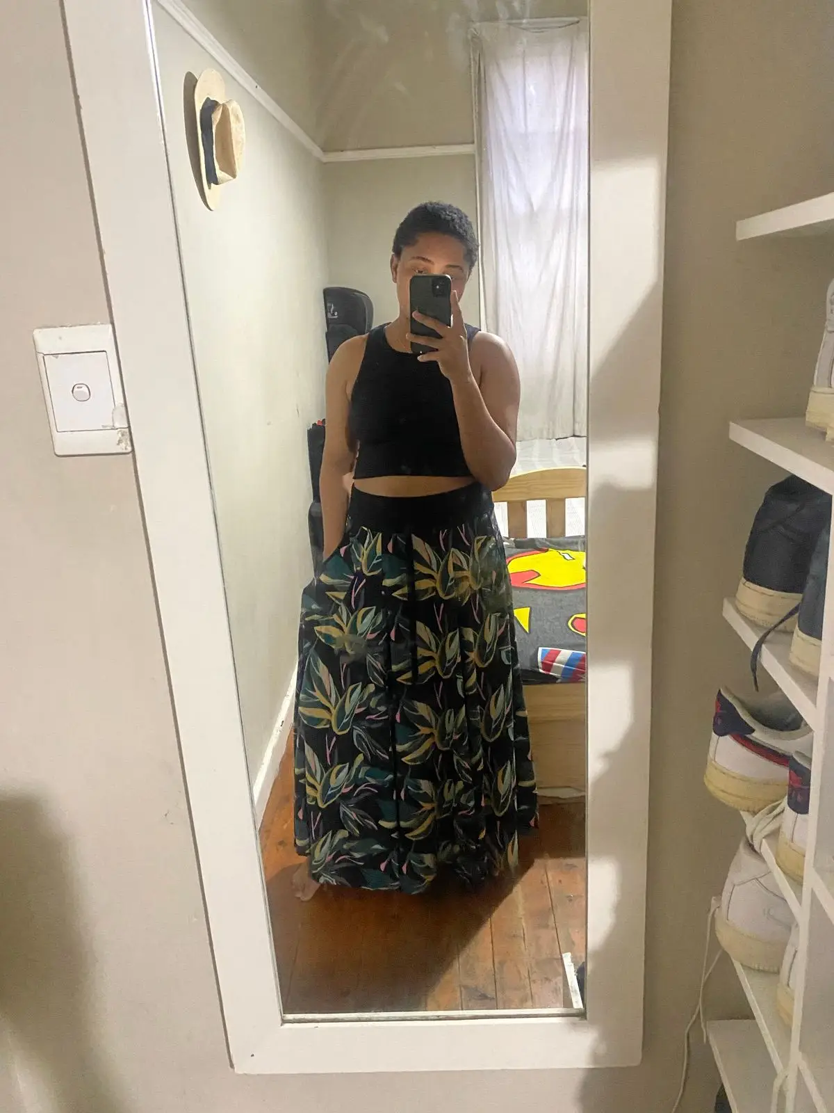 Botanical Leaf Print Long Skirt
