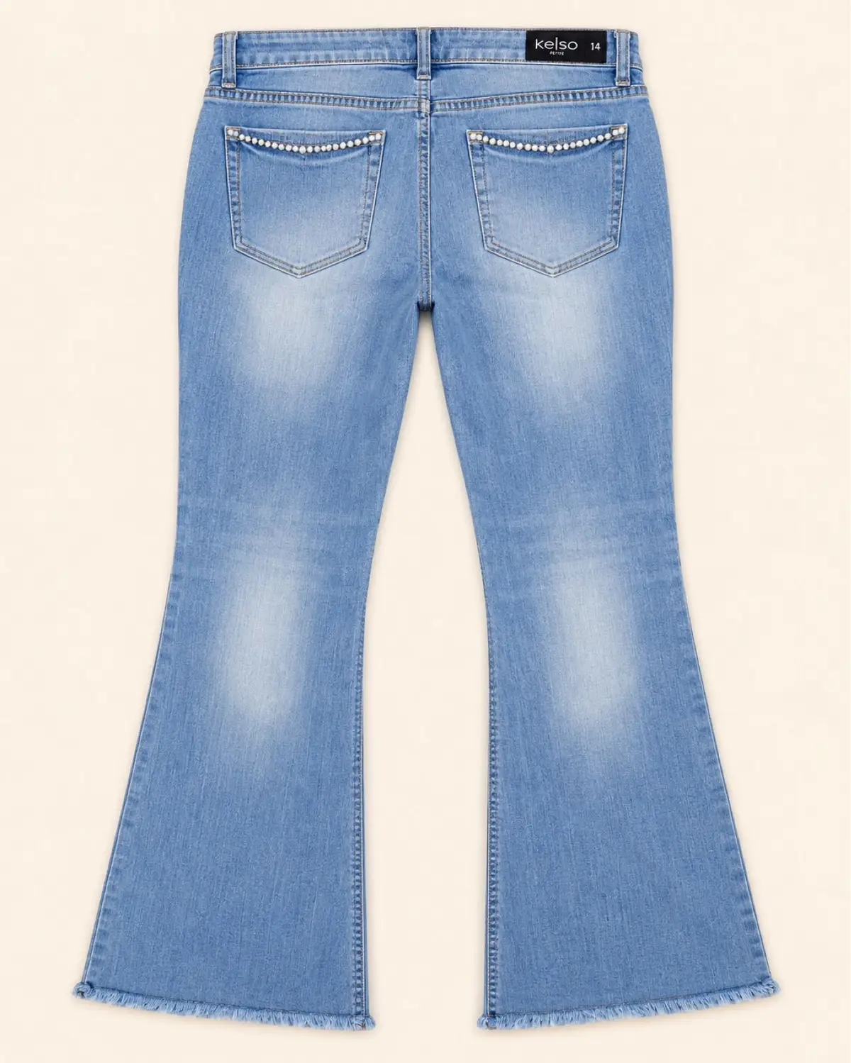 Kelso Light Wash Beaded Flared Jeans Size 14