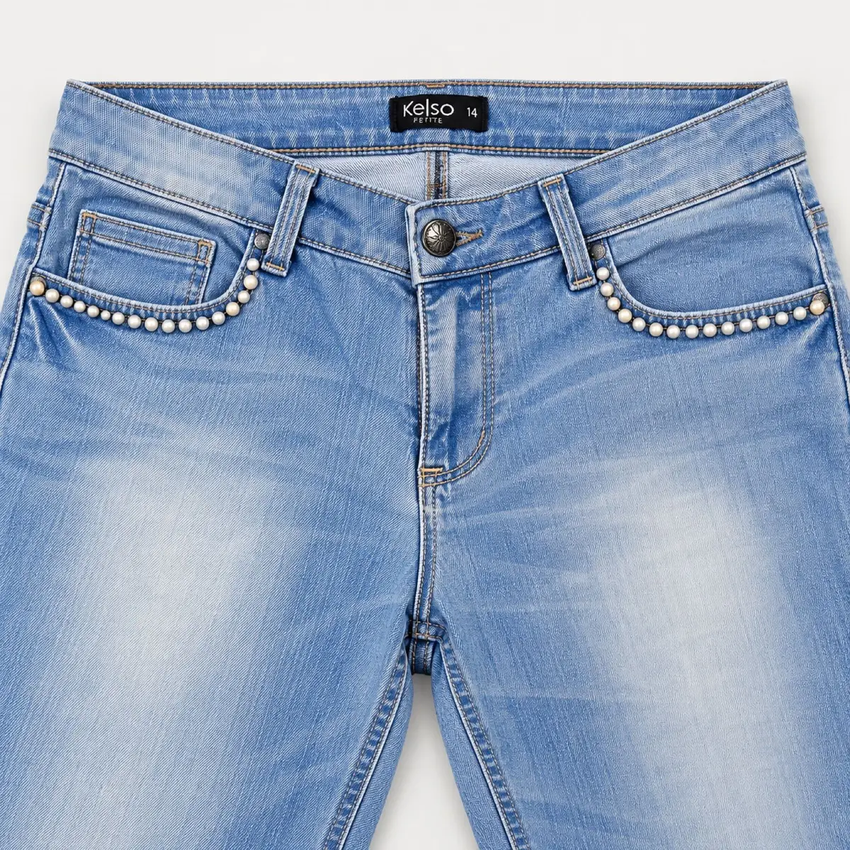 Kelso Light Wash Beaded Flared Jeans Size 14