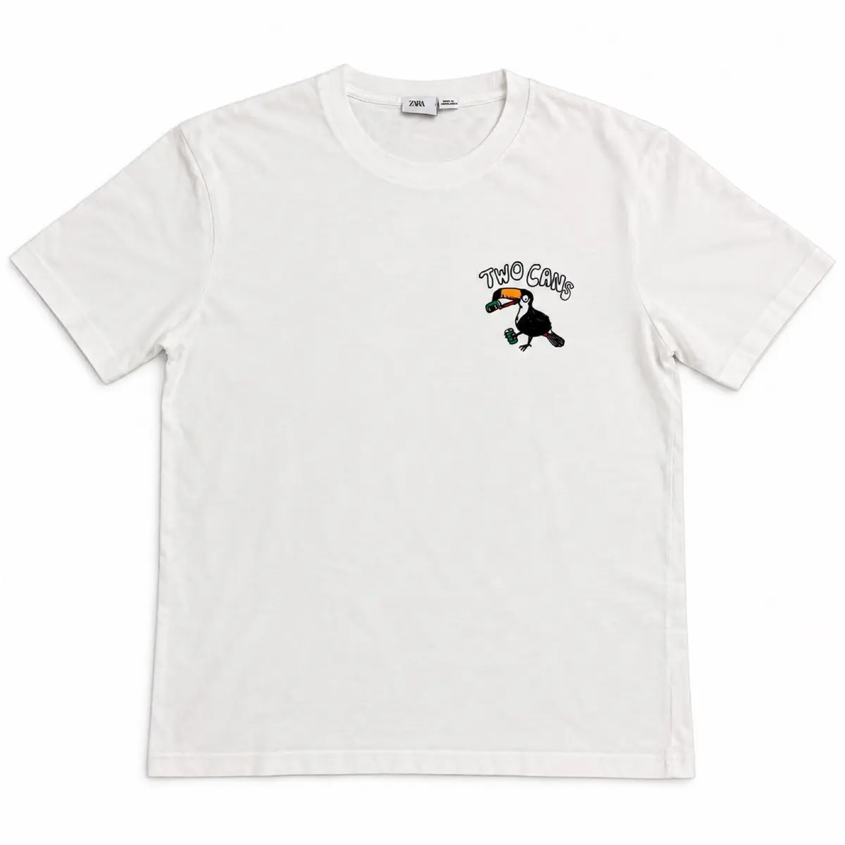 Zara Two Cans Toucan Graphic White T-Shirt