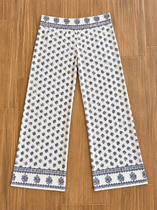 Instinct Cream & Navy Wide-Leg Printed Pants