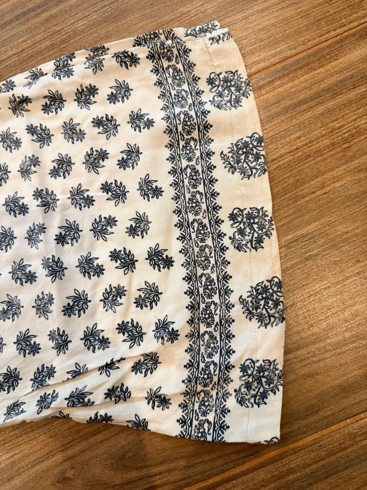 Blue and White Floral Wide-Leg Pants