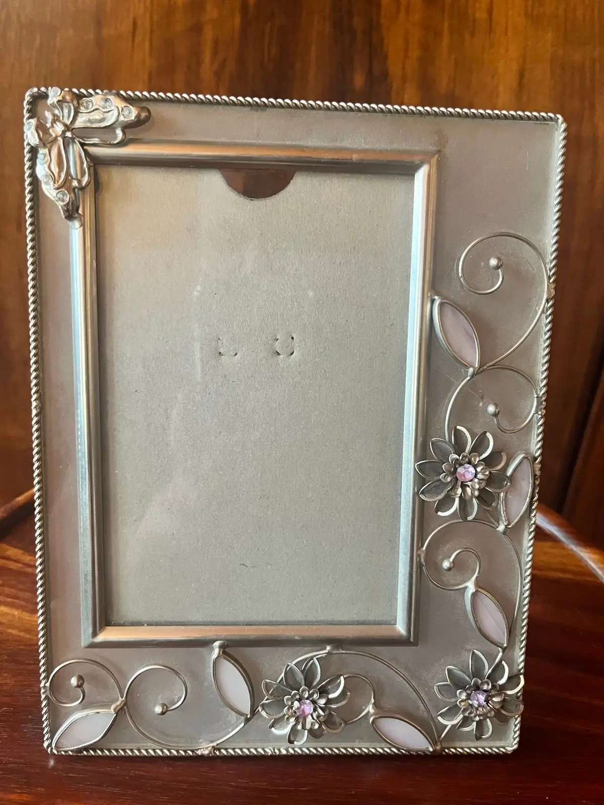 Decorative Silver Photo Frame with Floral Details