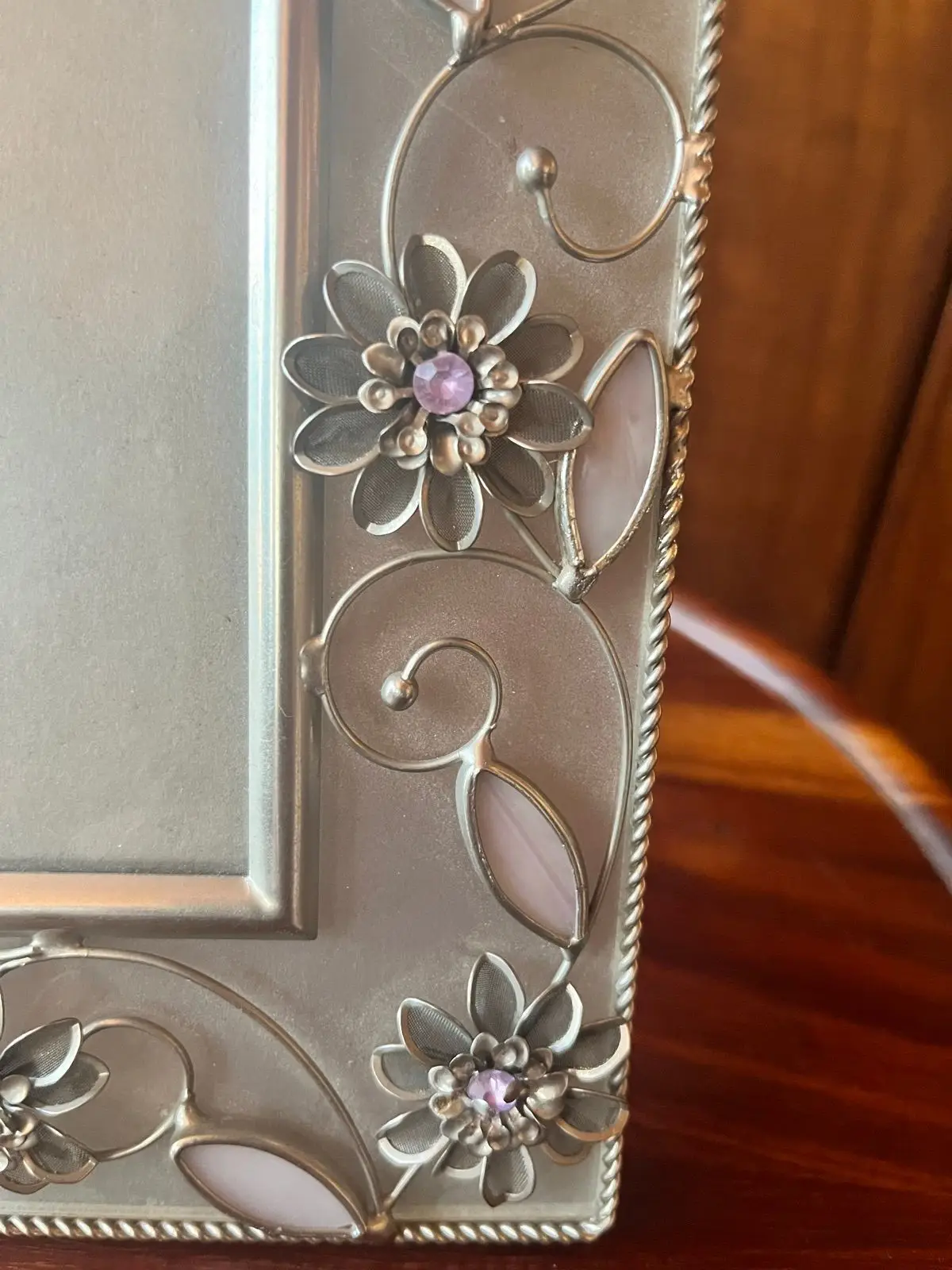 Decorative Silver Photo Frame with Floral Details