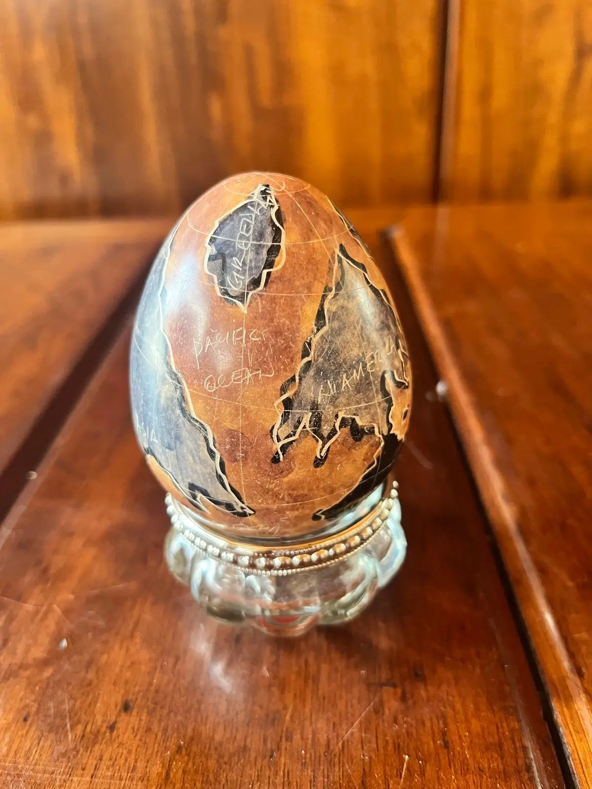 Decorative World Map Egg on Stand