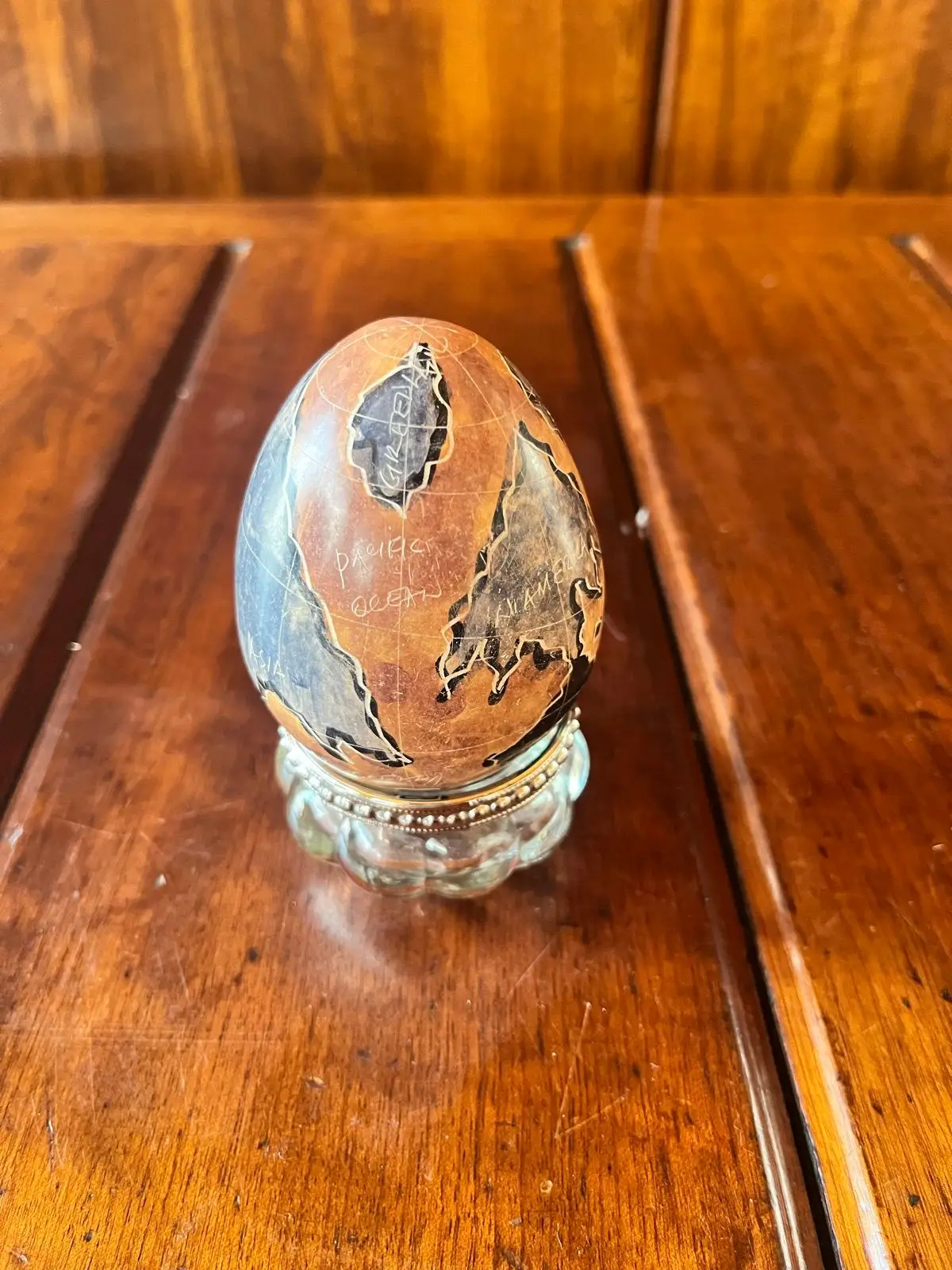 Decorative World Map Egg on Stand