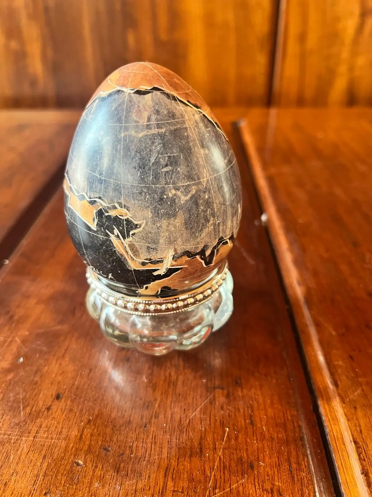 Decorative World Map Egg on Stand