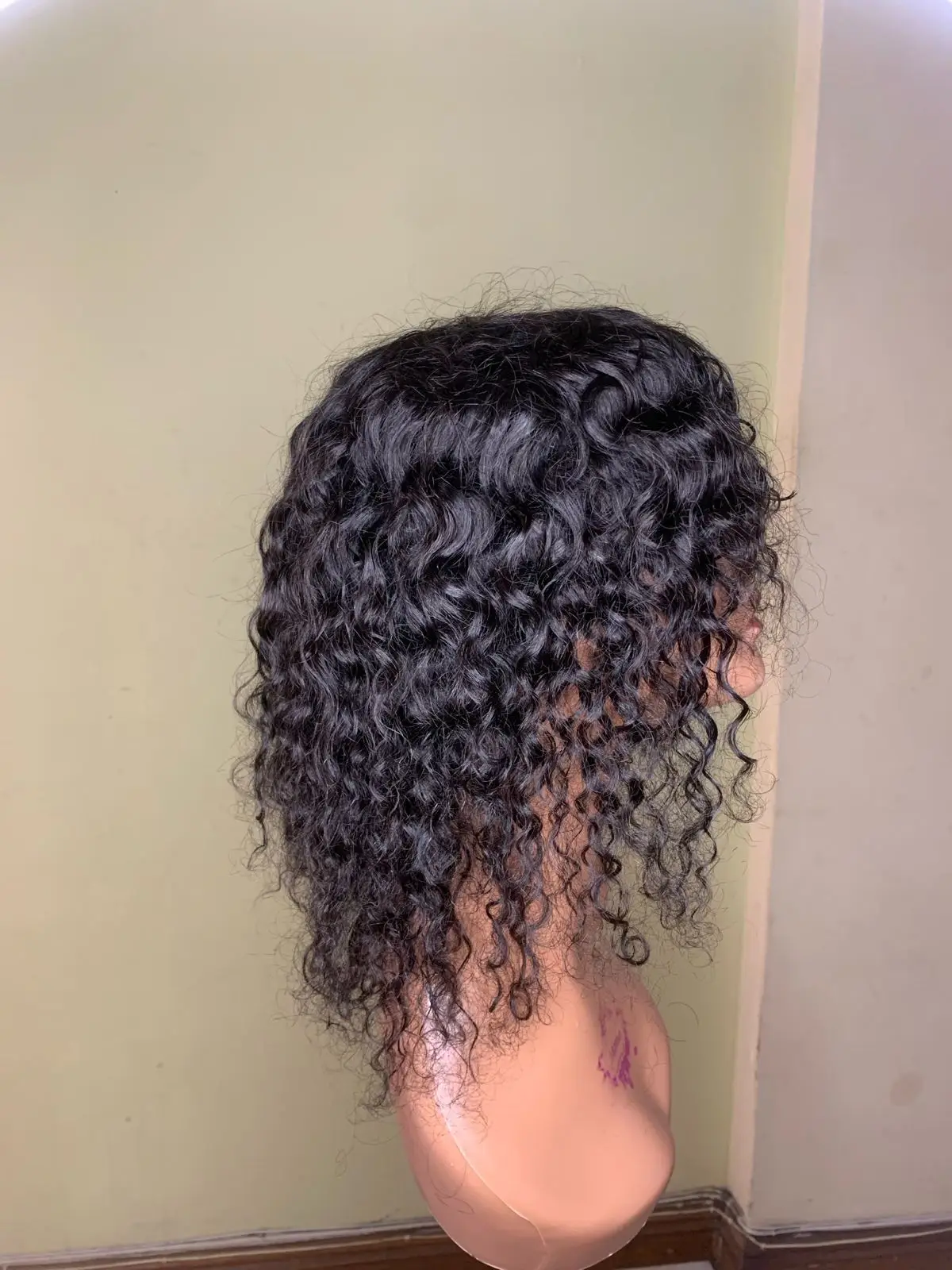 Curly Black Wig with Bangs