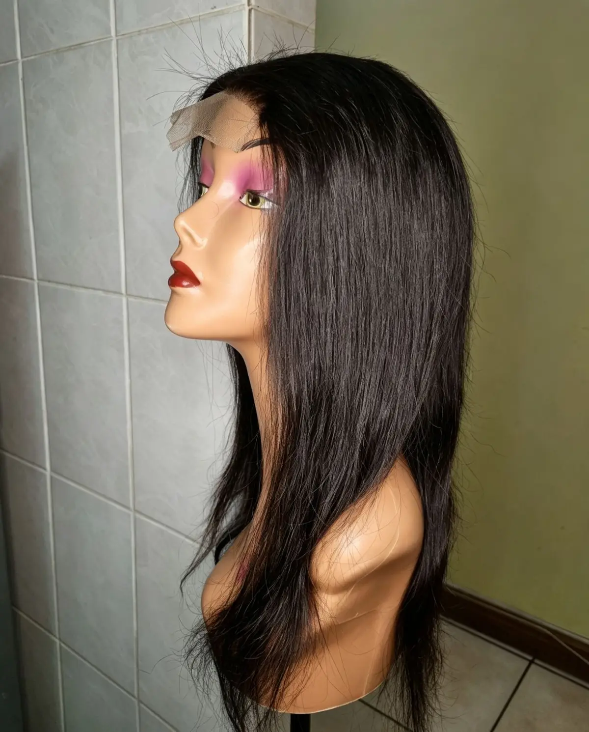Long Straight Black Wig on Mannequin