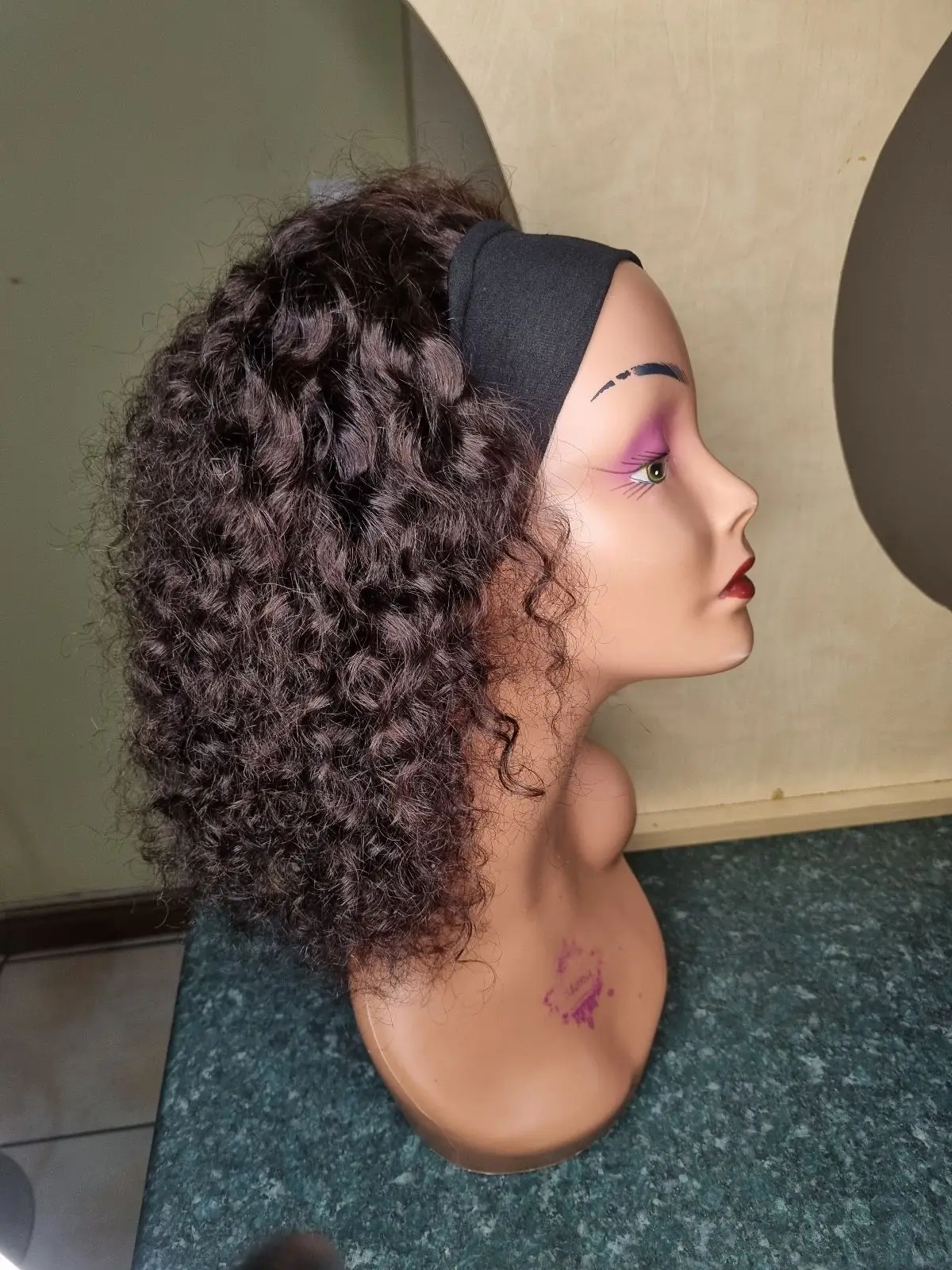Curly Headband Wig Dark Brown