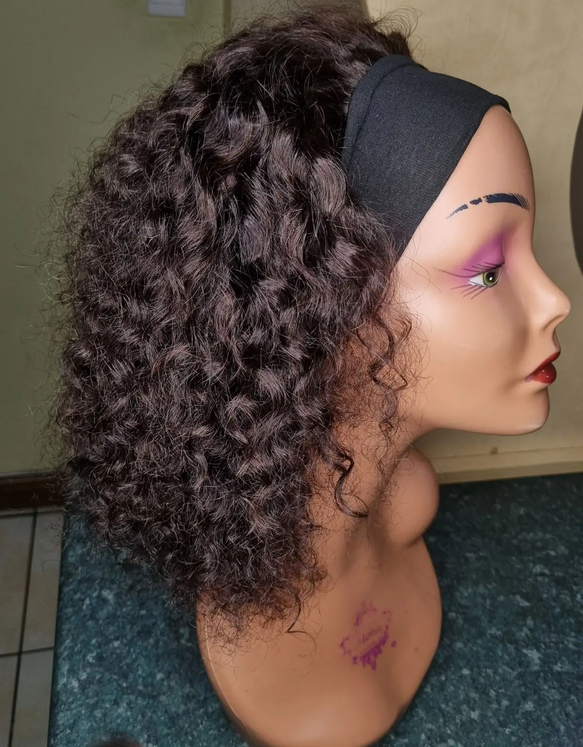 Curly Headband Wig Dark Brown