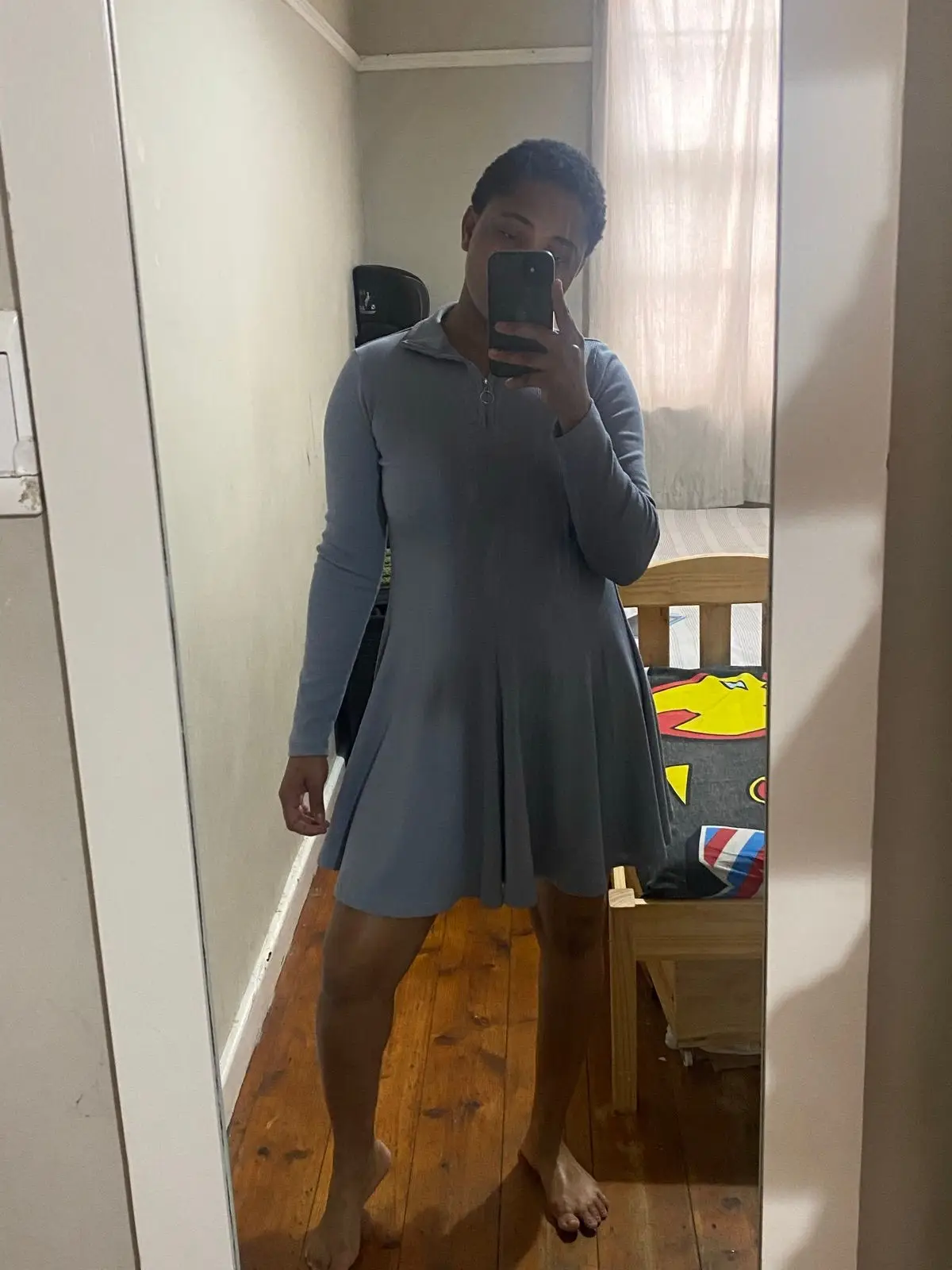 Foschini Grey Long-Sleeve Zip Collar Mini Dress