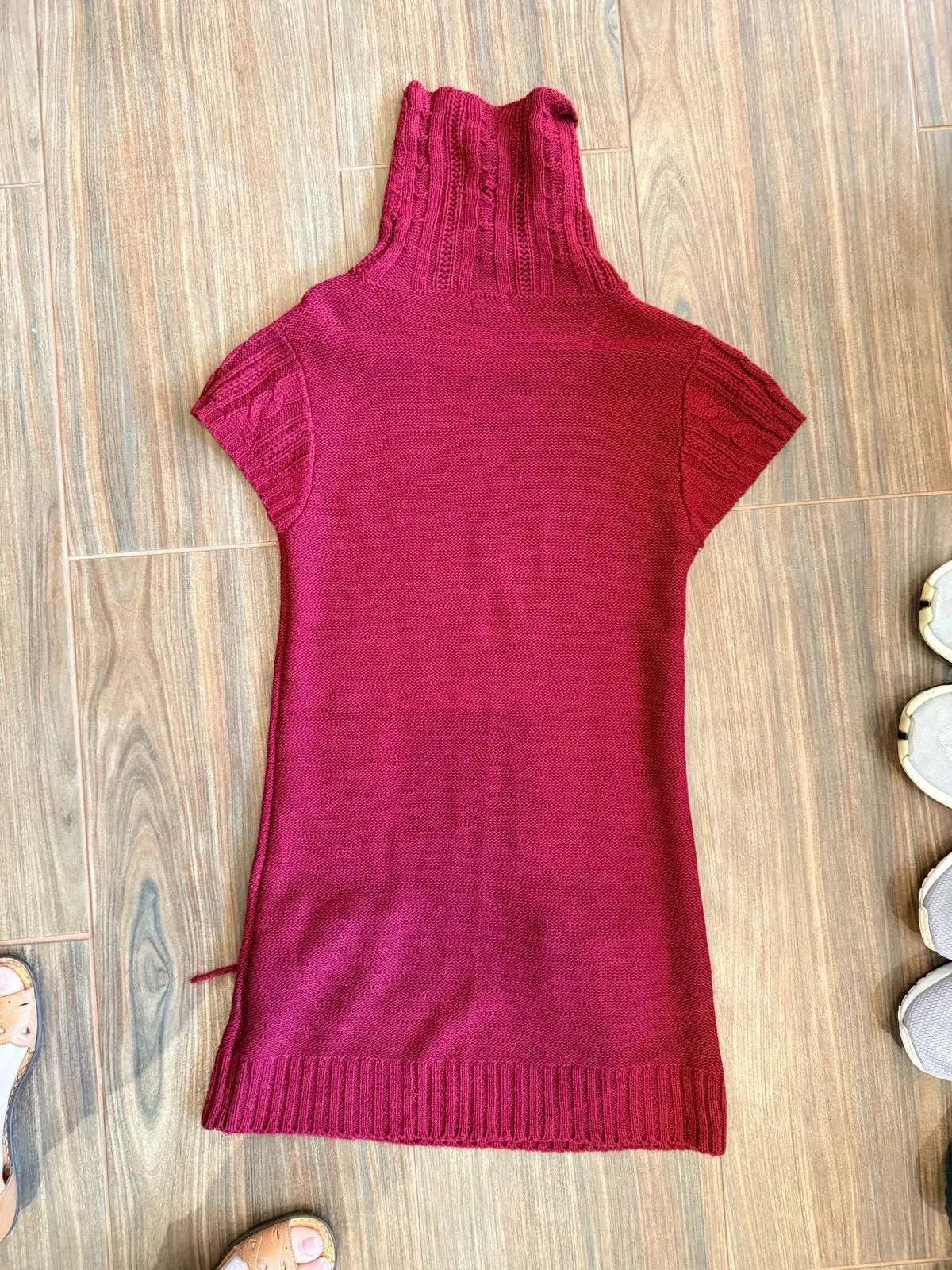 Red Knit Tunic Dress with Cowl Neck and Pockets