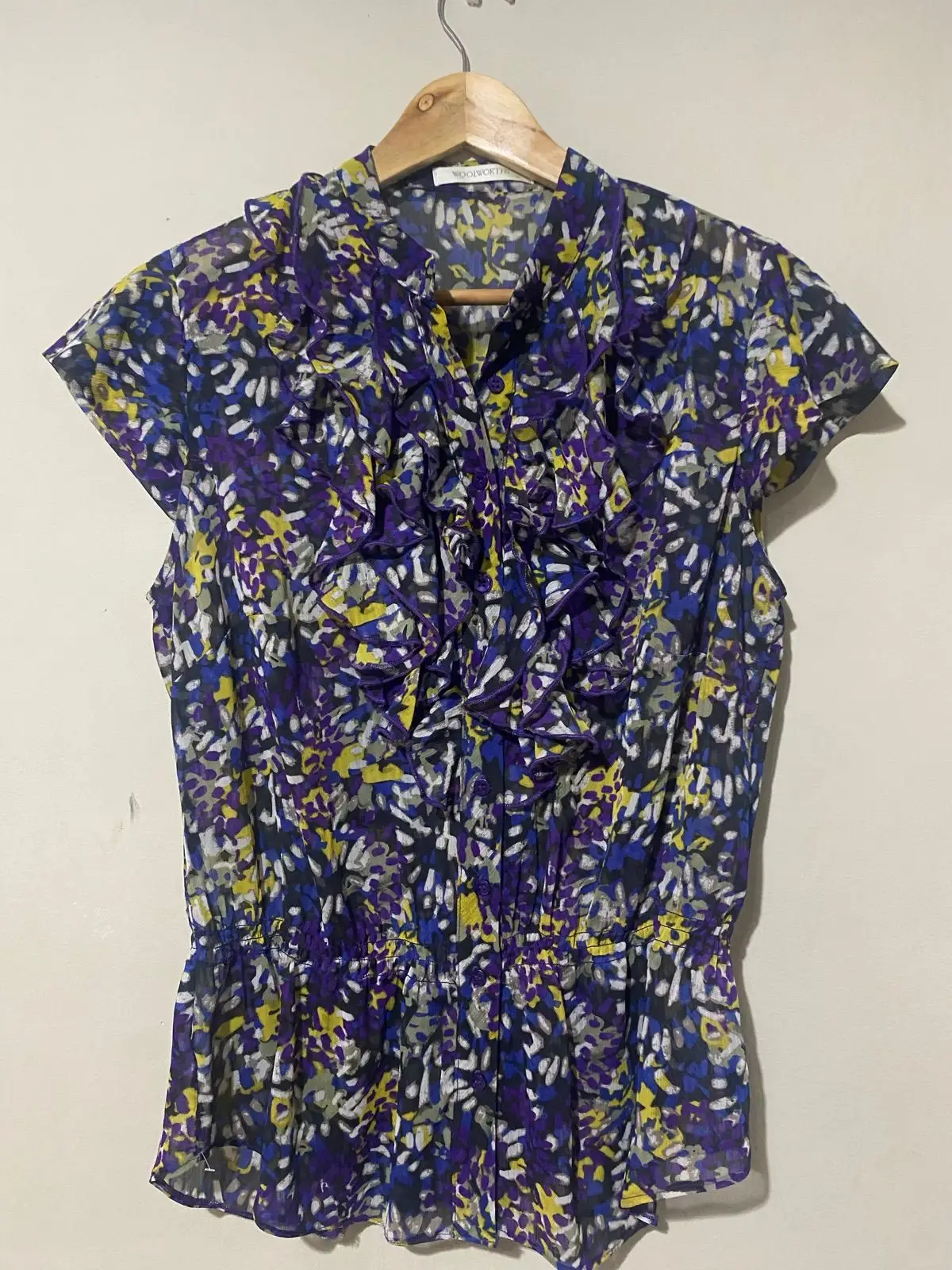 Woolworths Patterned Ruffle Blouse Size 12