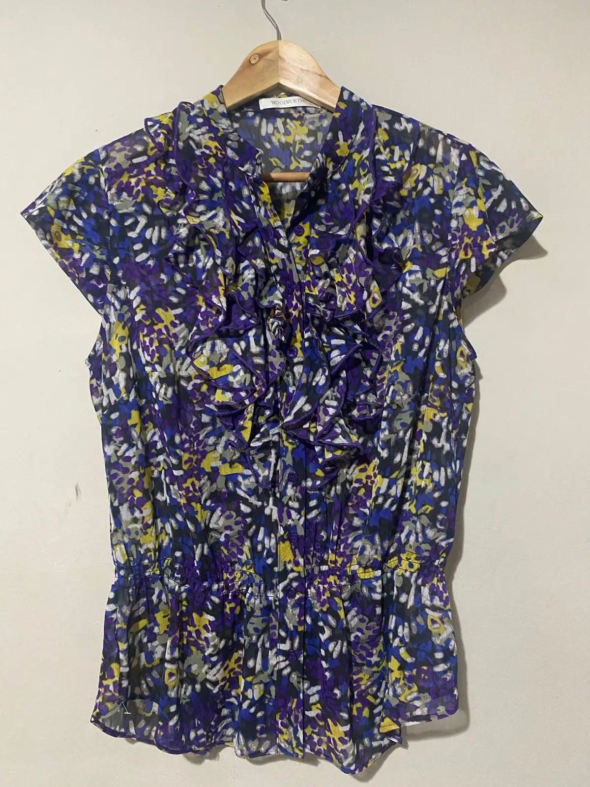 Woolworths Patterned Ruffle Blouse Size 12