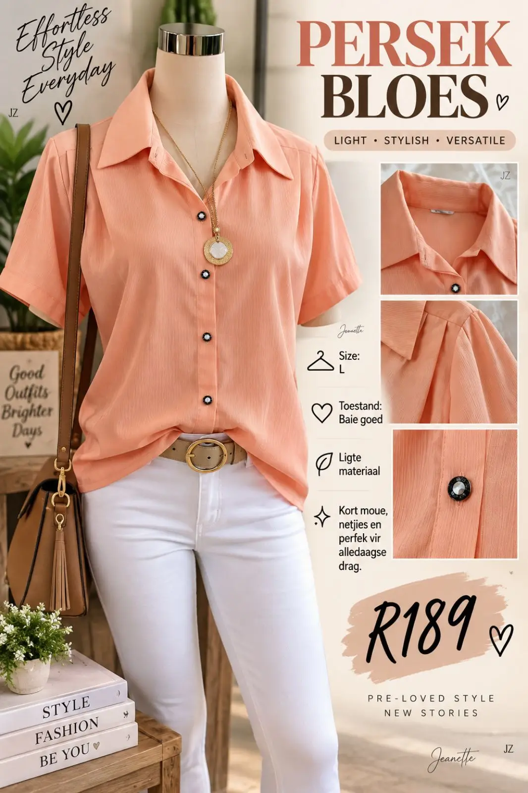 Edgars Peach Short-Sleeve Button-Up Blouse