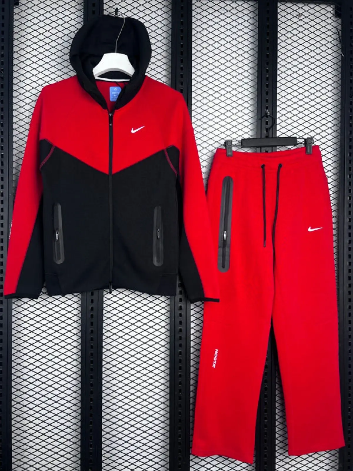 Nike Tech Fleece Red and Black Zip Hoodie