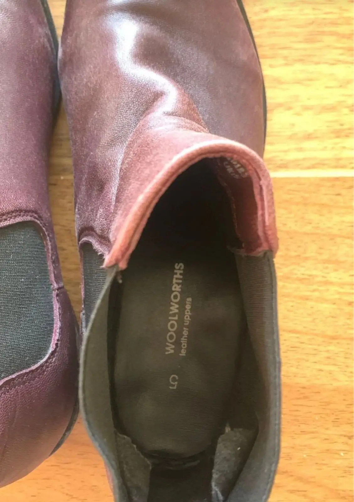 Woolworths Burgundy Leather Chelsea Boots Size 5