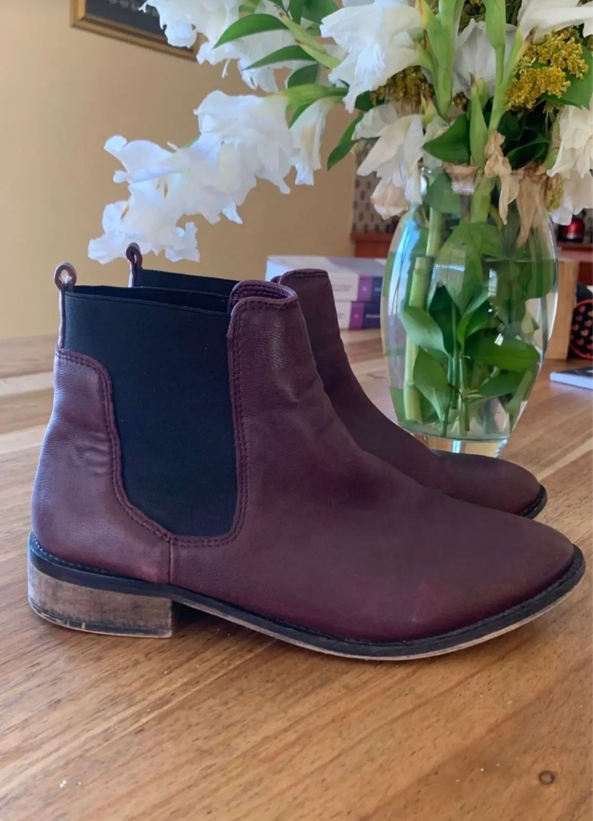 Woolworths Burgundy Leather Chelsea Boots Size 5
