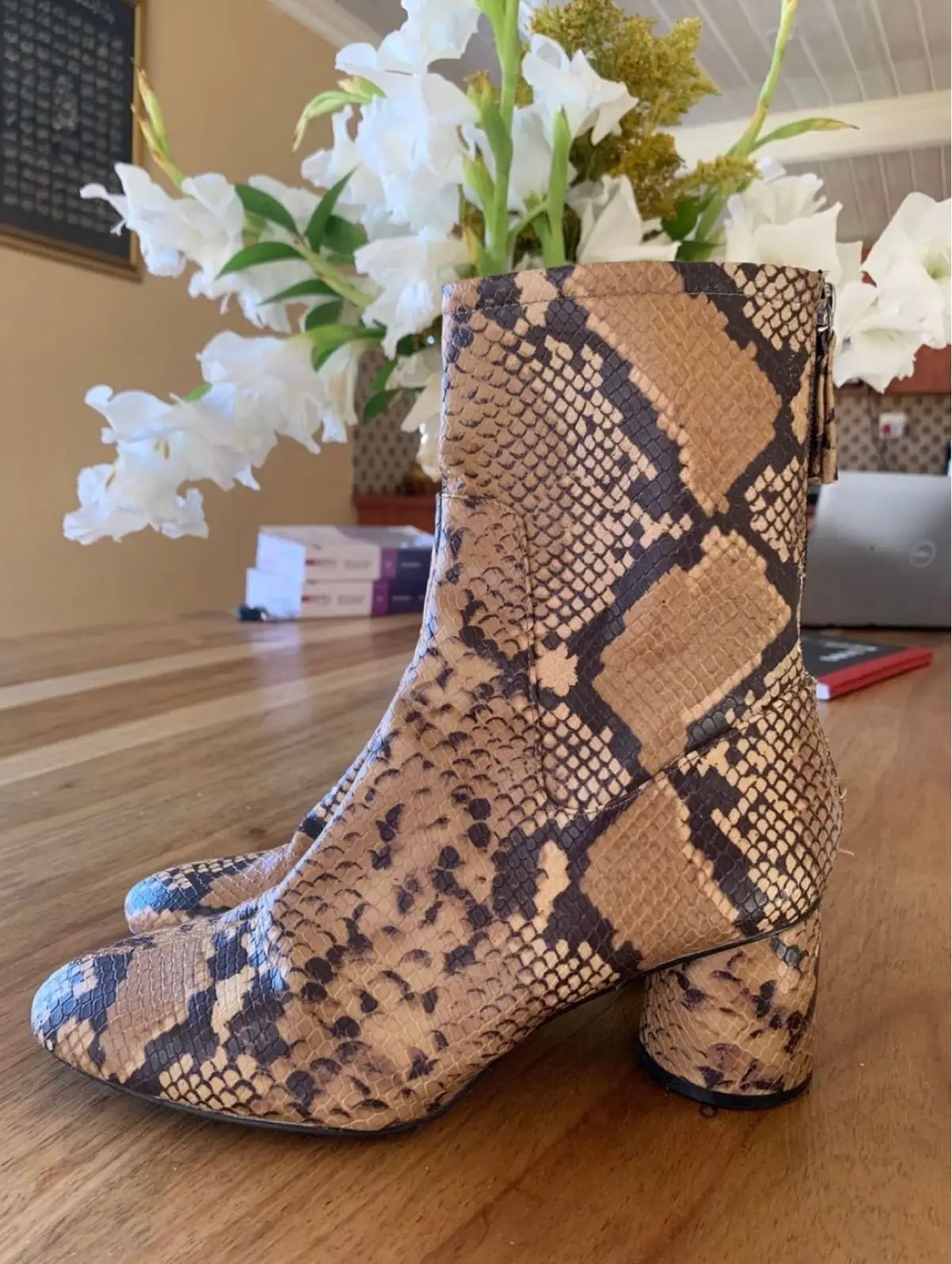 Zara Snakeskin Print Ankle Boots
