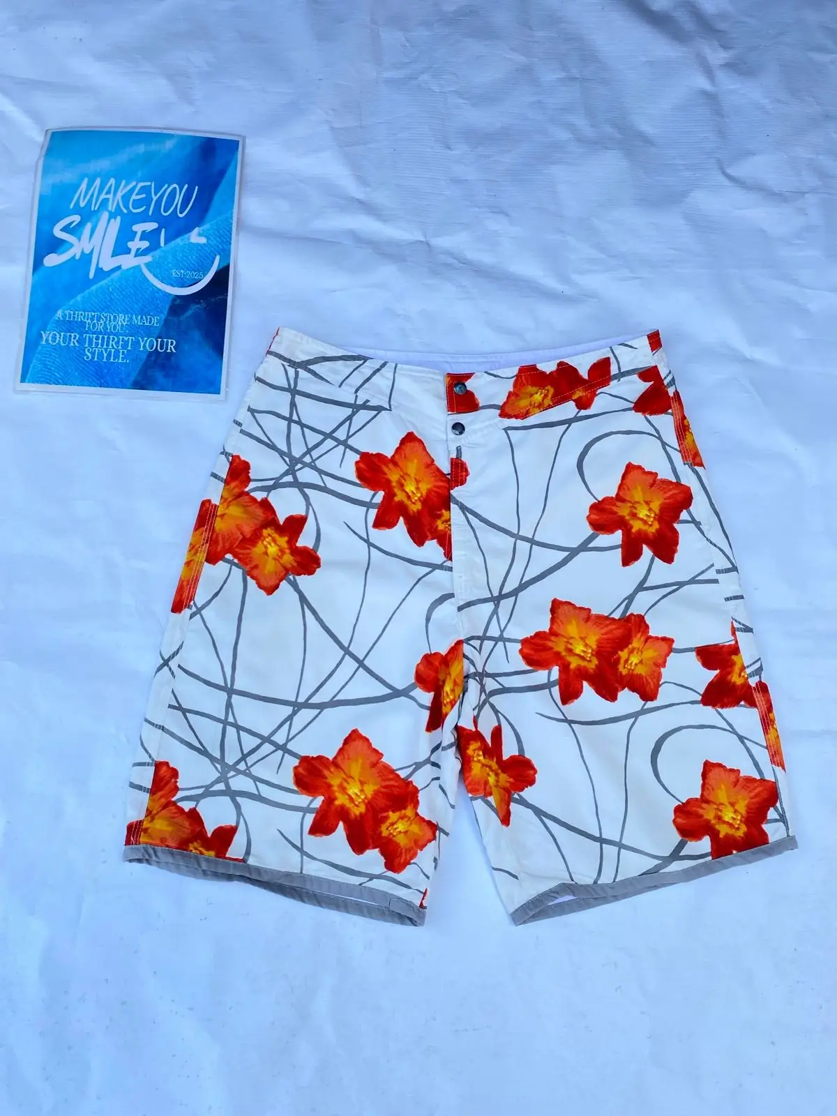 Floral Print Boardshorts White Orange