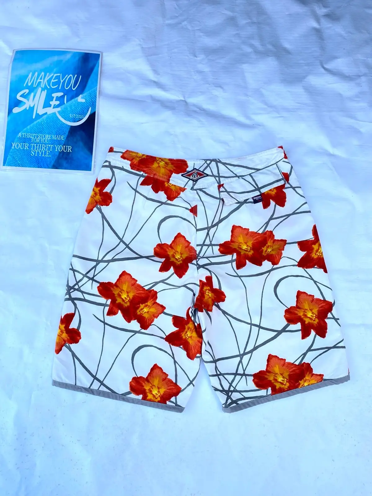 Floral Print Boardshorts White Orange