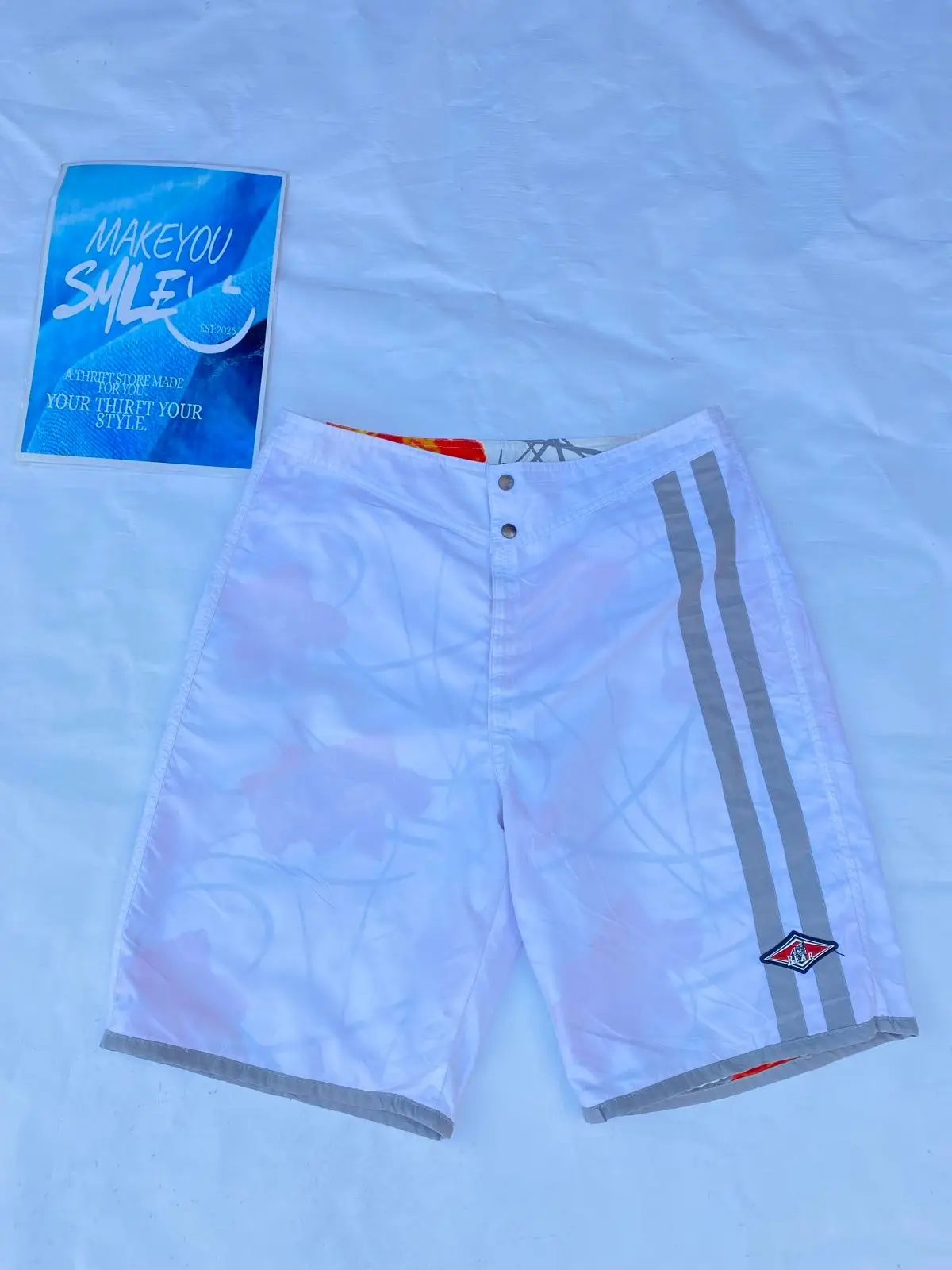 Floral Print Boardshorts White Orange