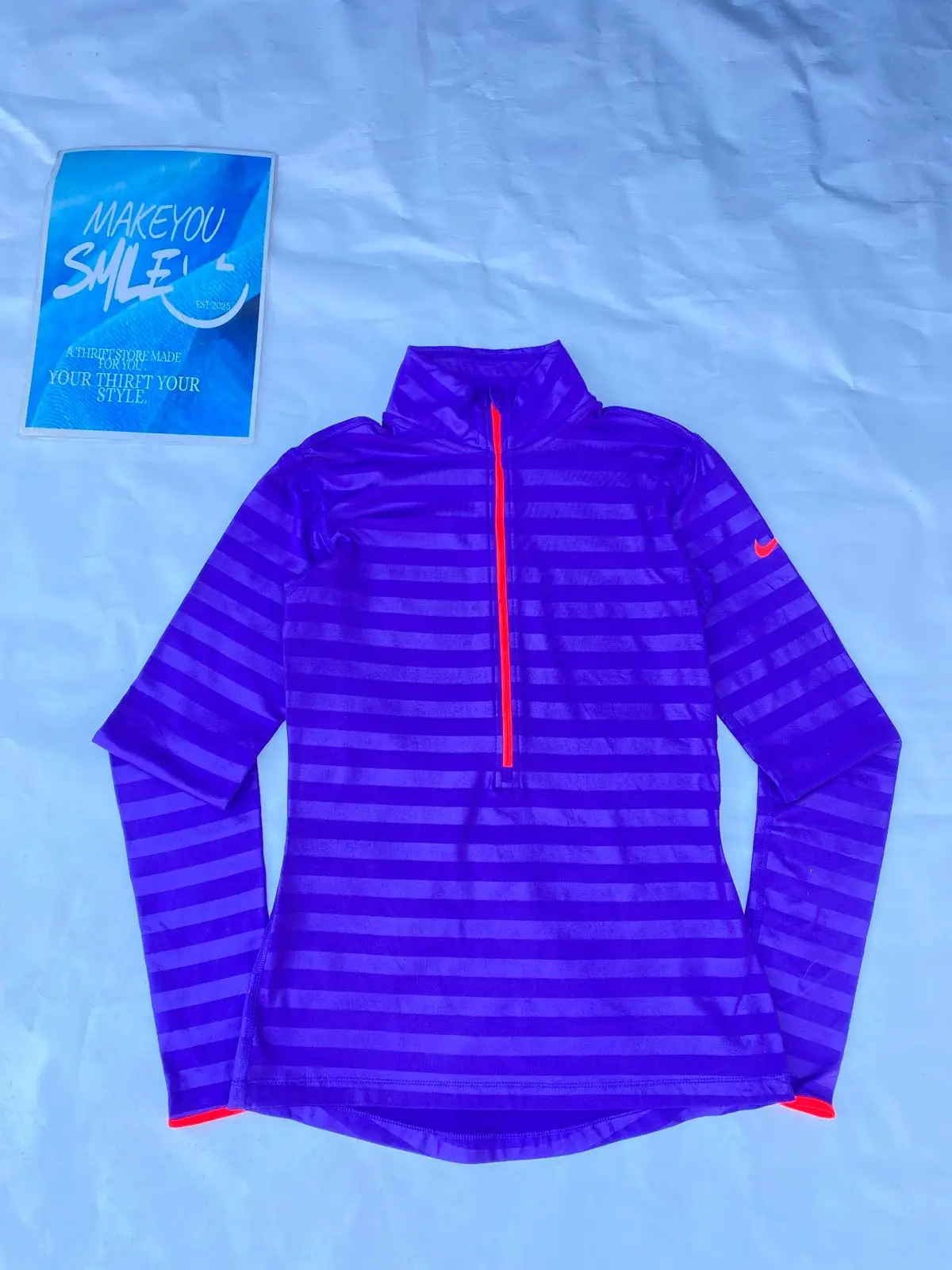 Nike Purple Striped Quarter-Zip Activewear Top